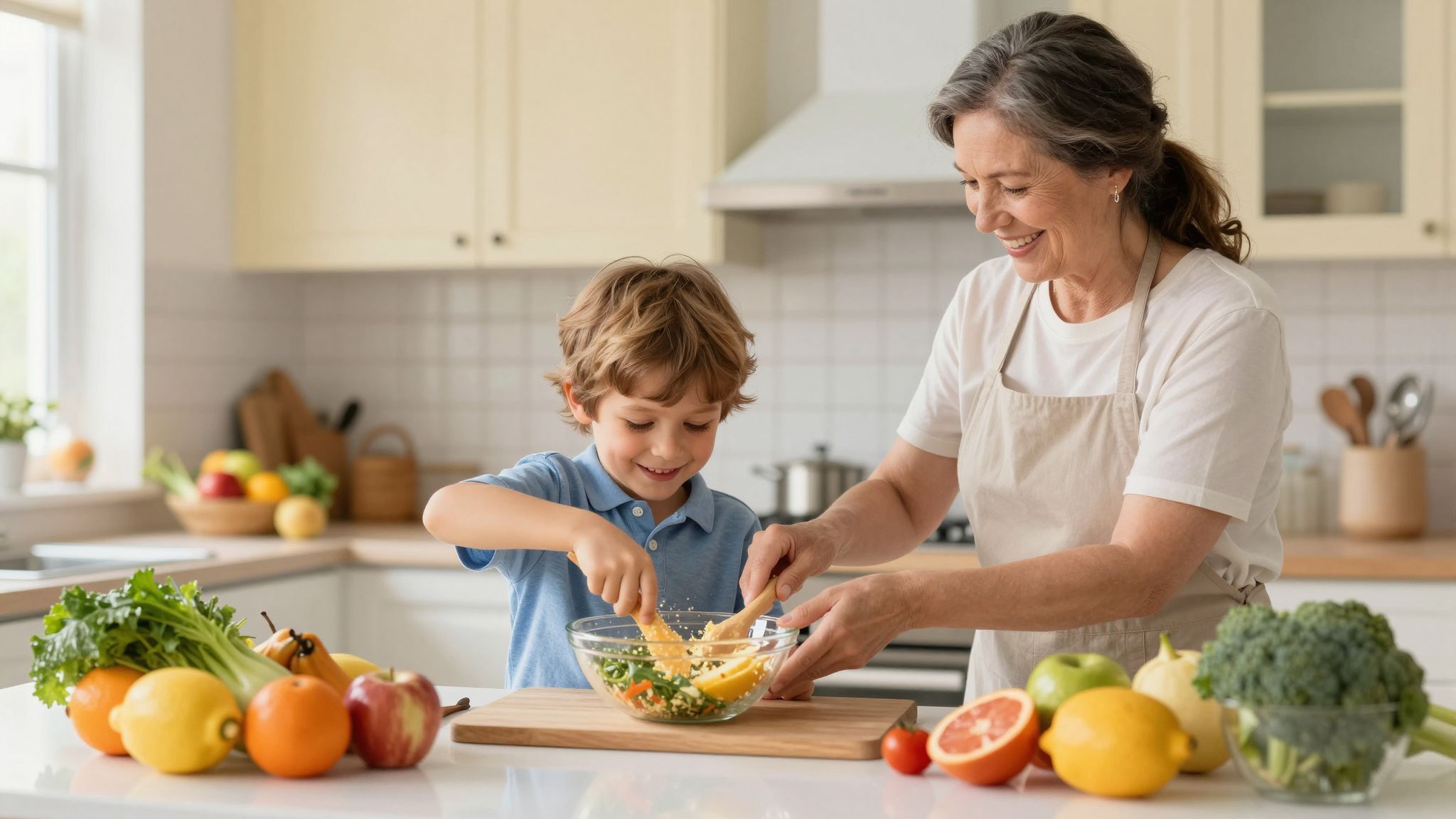 A pici segíthet, a nagyi pedig mesélhet főzés közben.