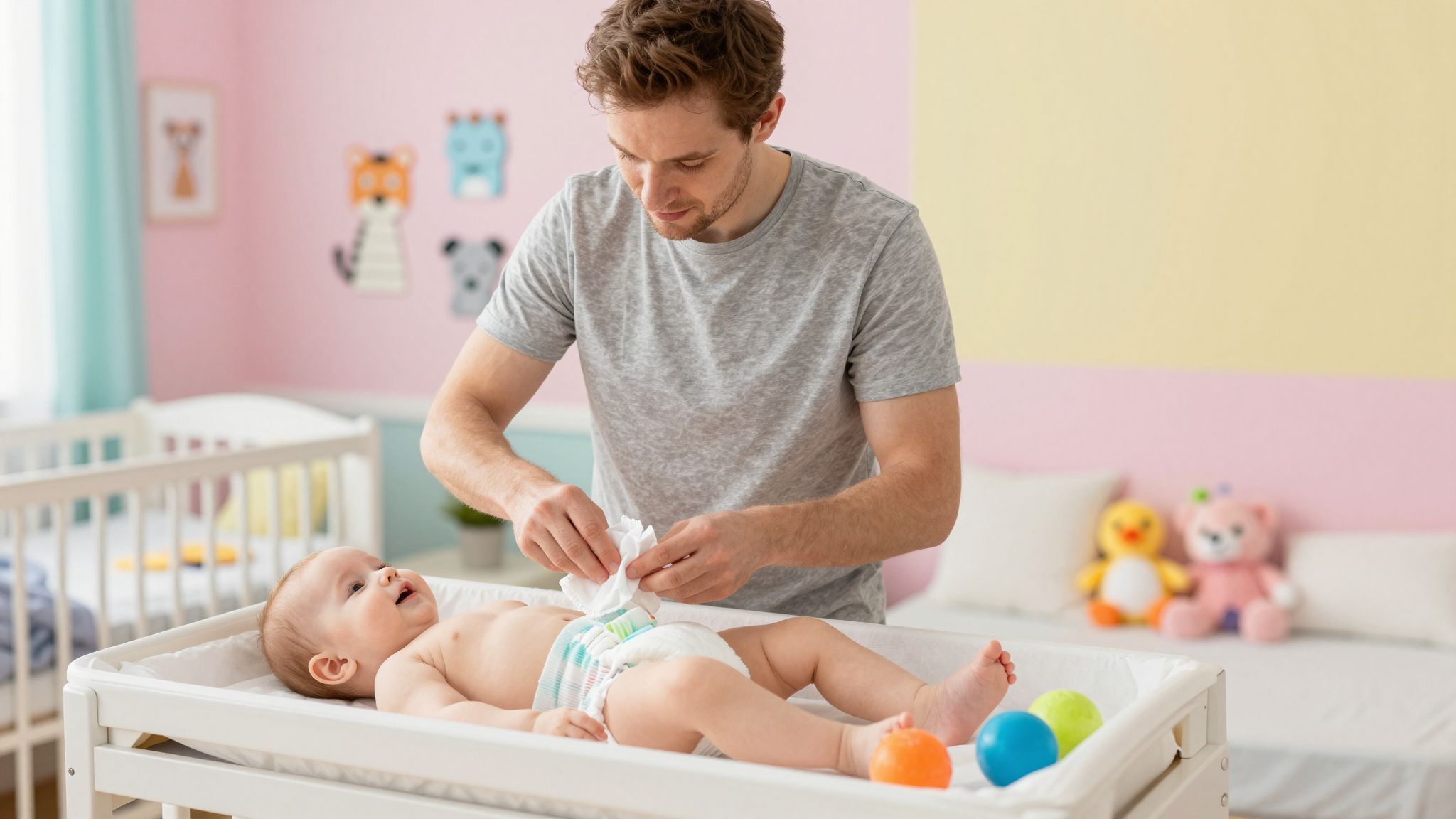 A rutinos mozdulatok csökkentik a pelenkázási időt.