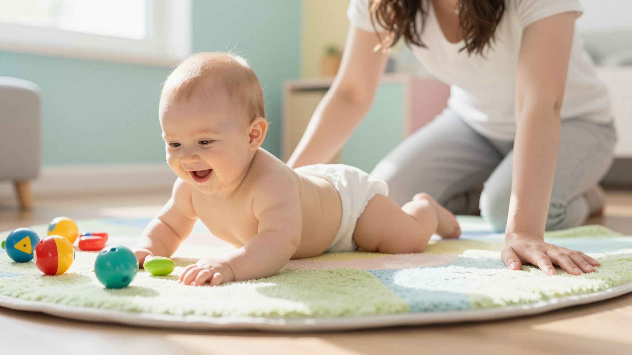 A hason fekvés erősíti a baba izmait és koordinációját.