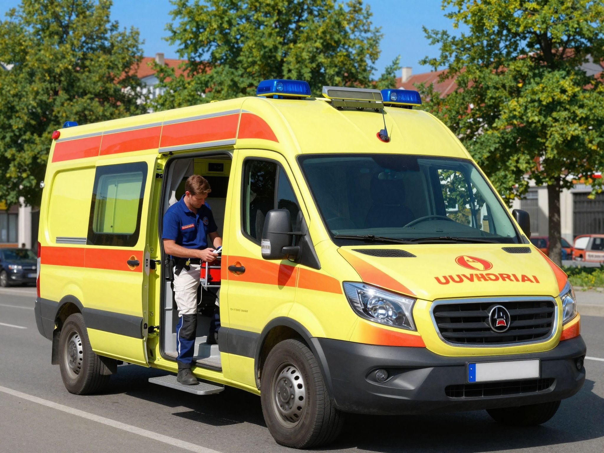 A sárga járművek sürgősségi orvosi ellátást jelölnek.