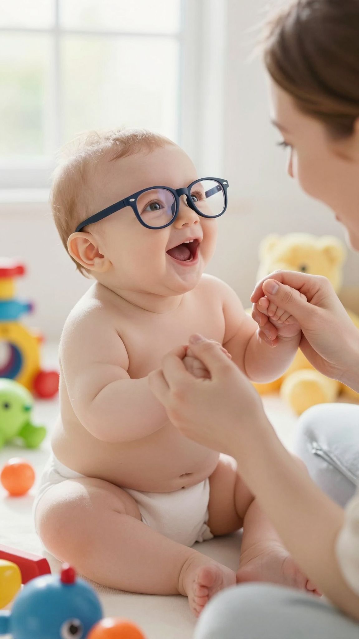 A baba szemüveg viselése segíti a látásfejlődést.