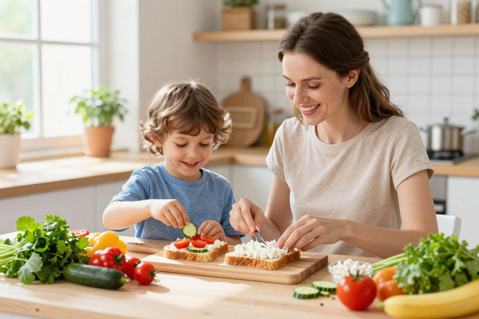 A túrókrém szendvics színes zöldségekkel még vonzóbb!