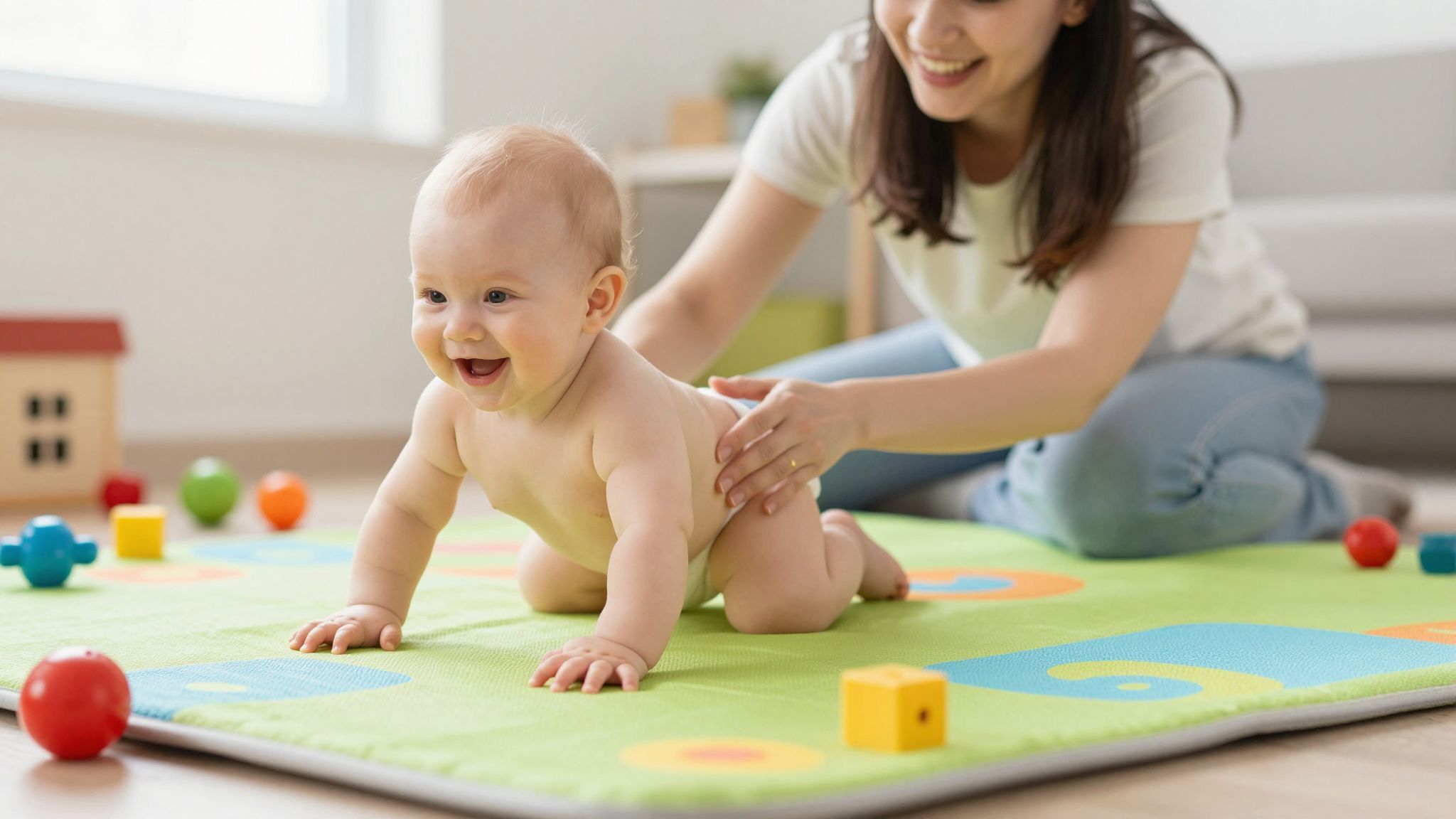 A játékos mászás serkenti a baba mozgásfejlődését.