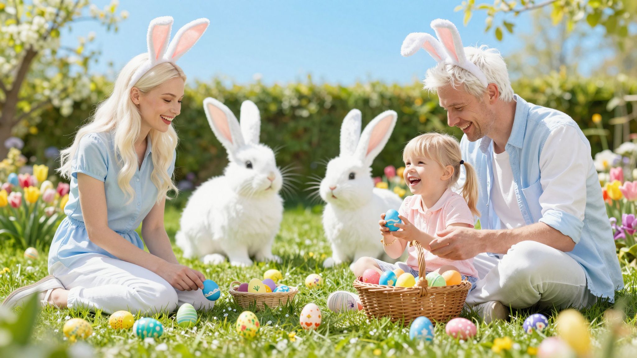 Nyuszi és tojás: tavaszi öröm és játék egybeszőve.