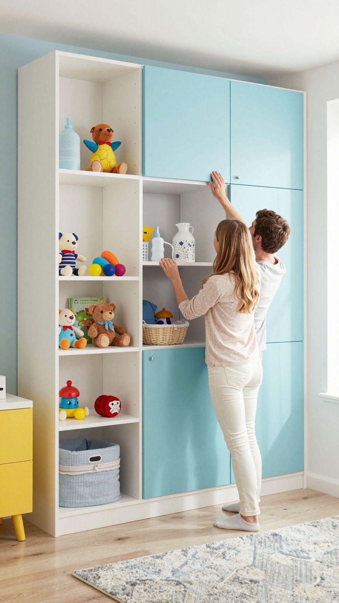 A nyitott tárolás segít a könnyű hozzáférésben és rendben.