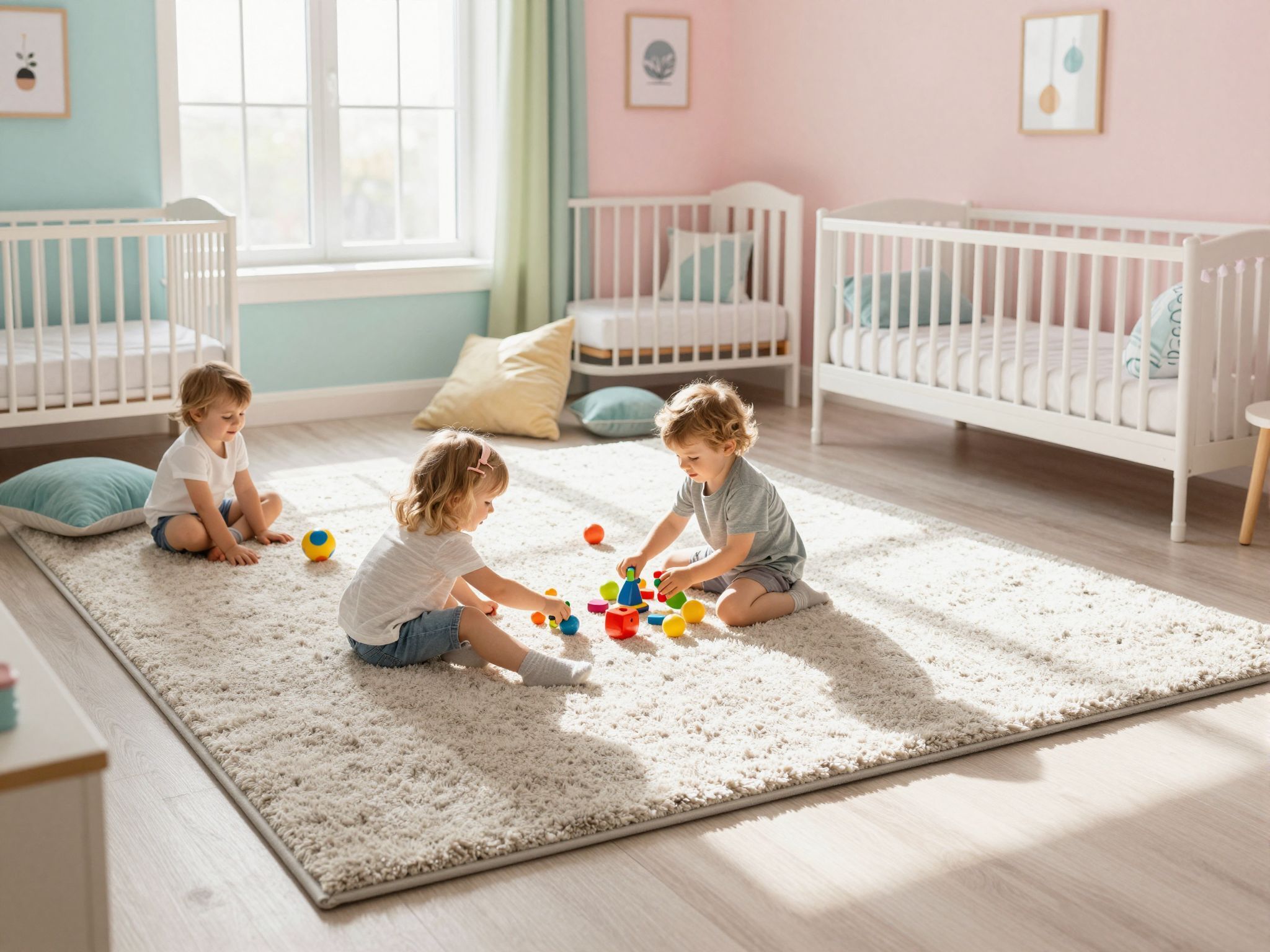 A szőnyeg kellemes és biztonságos játékteret biztosít.