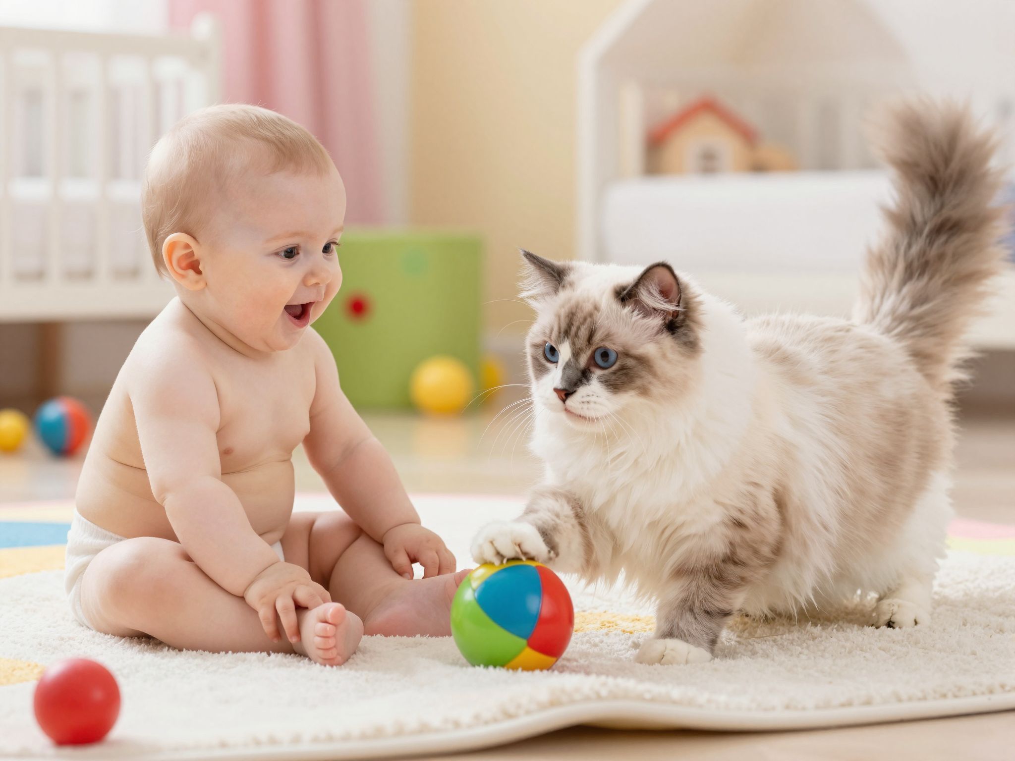 A macskák és babák találkozása erősen figyelmet igényel.