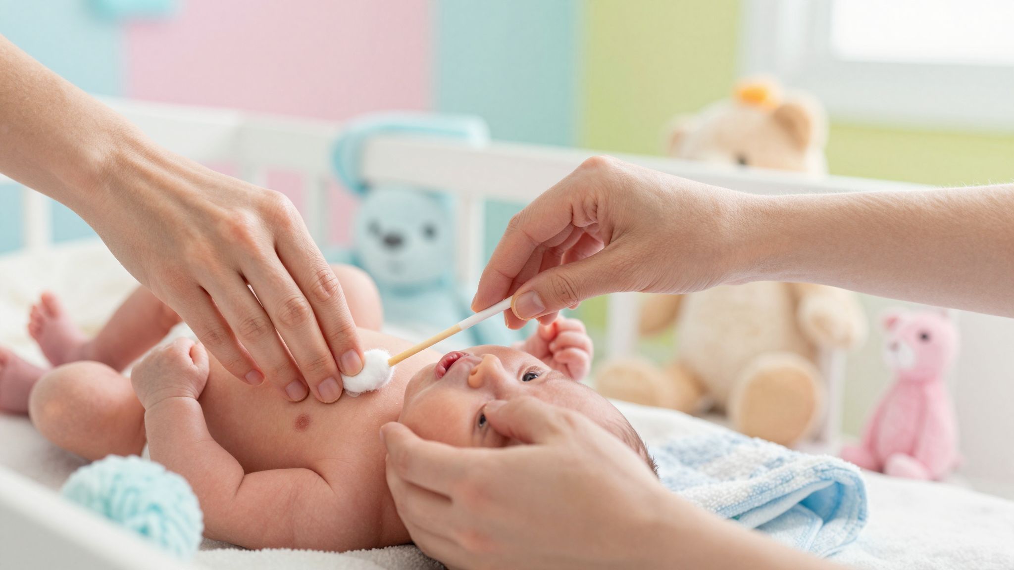 A köldökcsonk körüli bőrt szárazon és tisztán kell tartani.