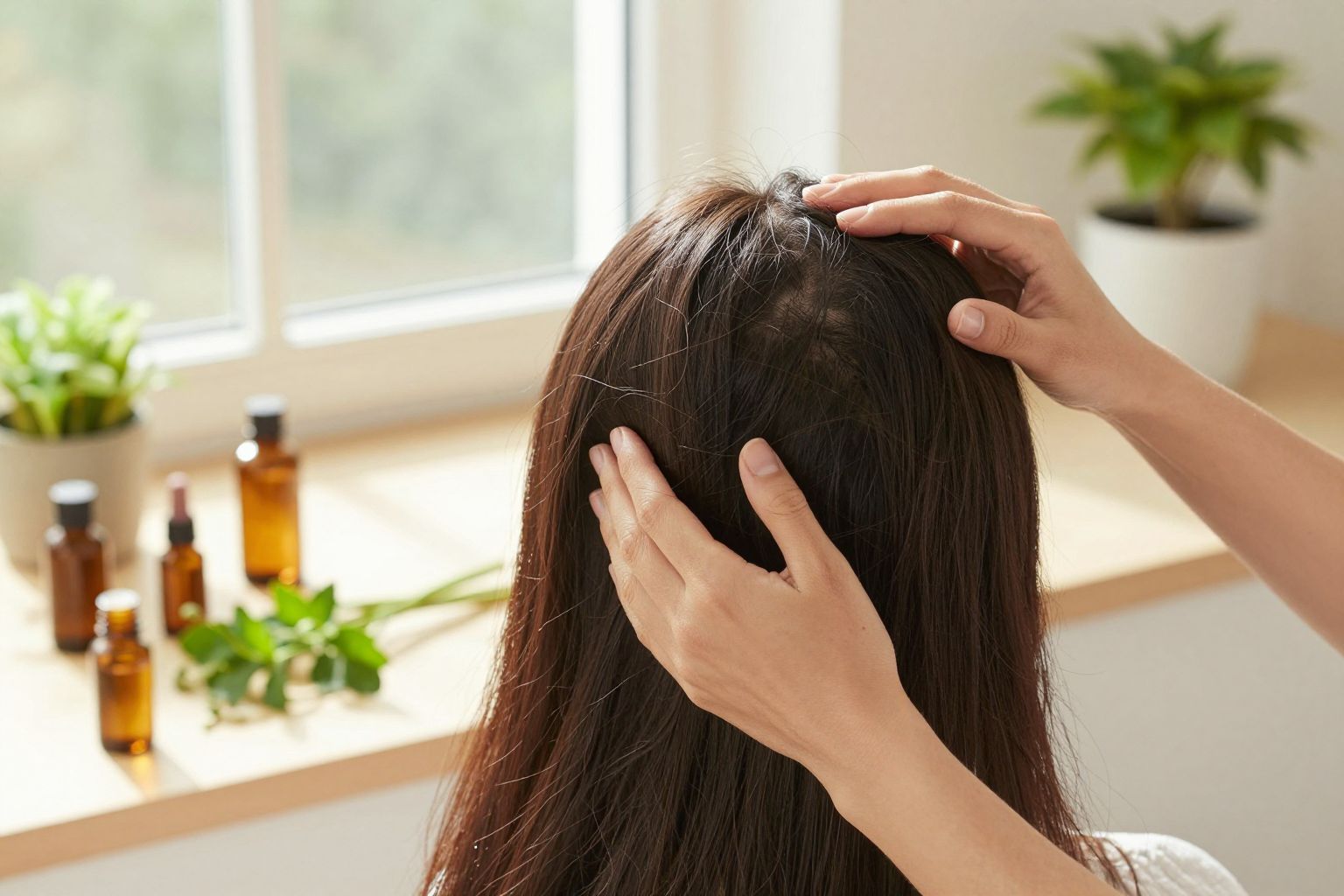 A természetes olajok táplálják a fejbőrt és serkentik a hajnövekedést.