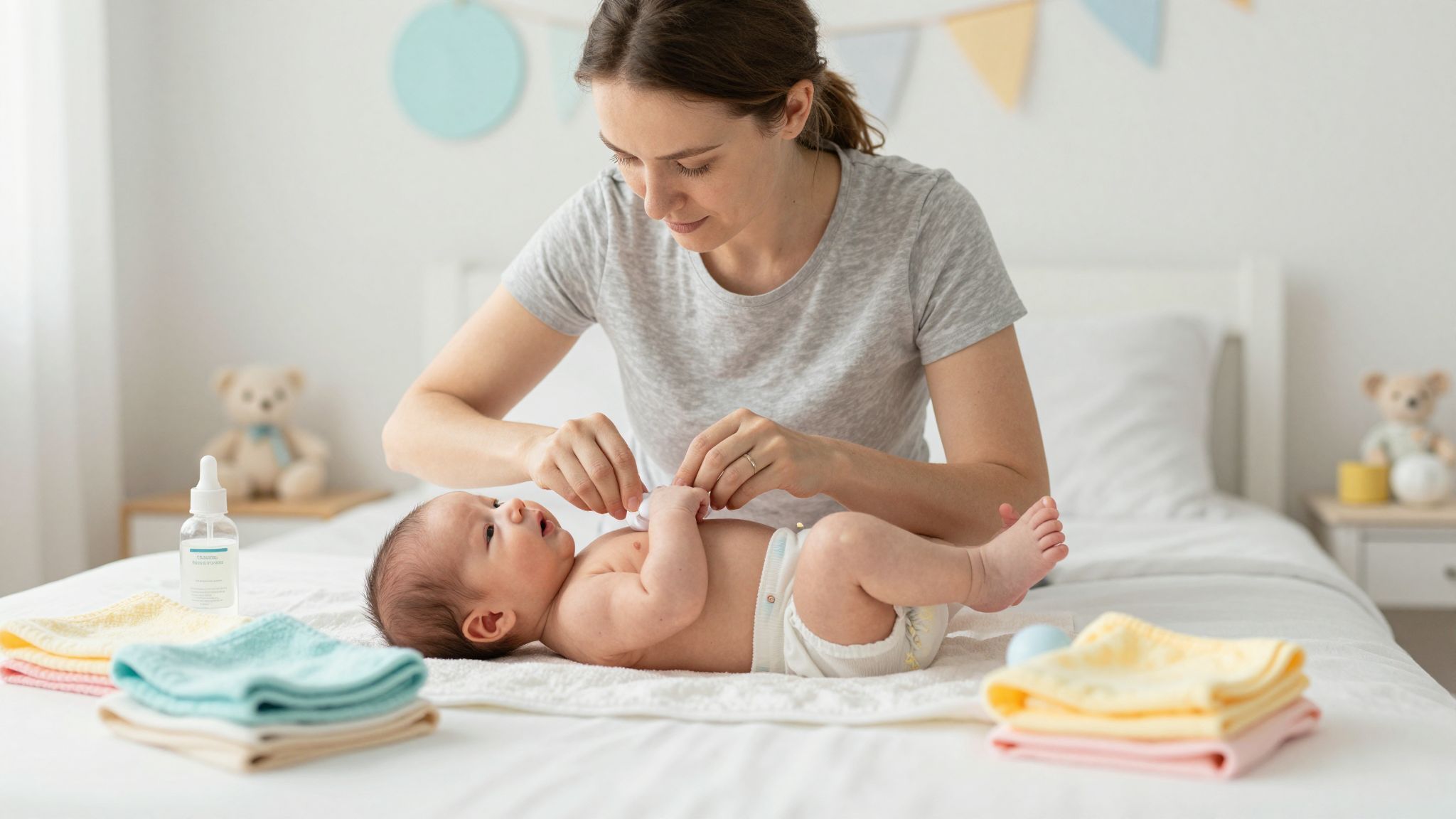 Ne érintse a köldökcsonkot, fertőzésveszély miatt!
