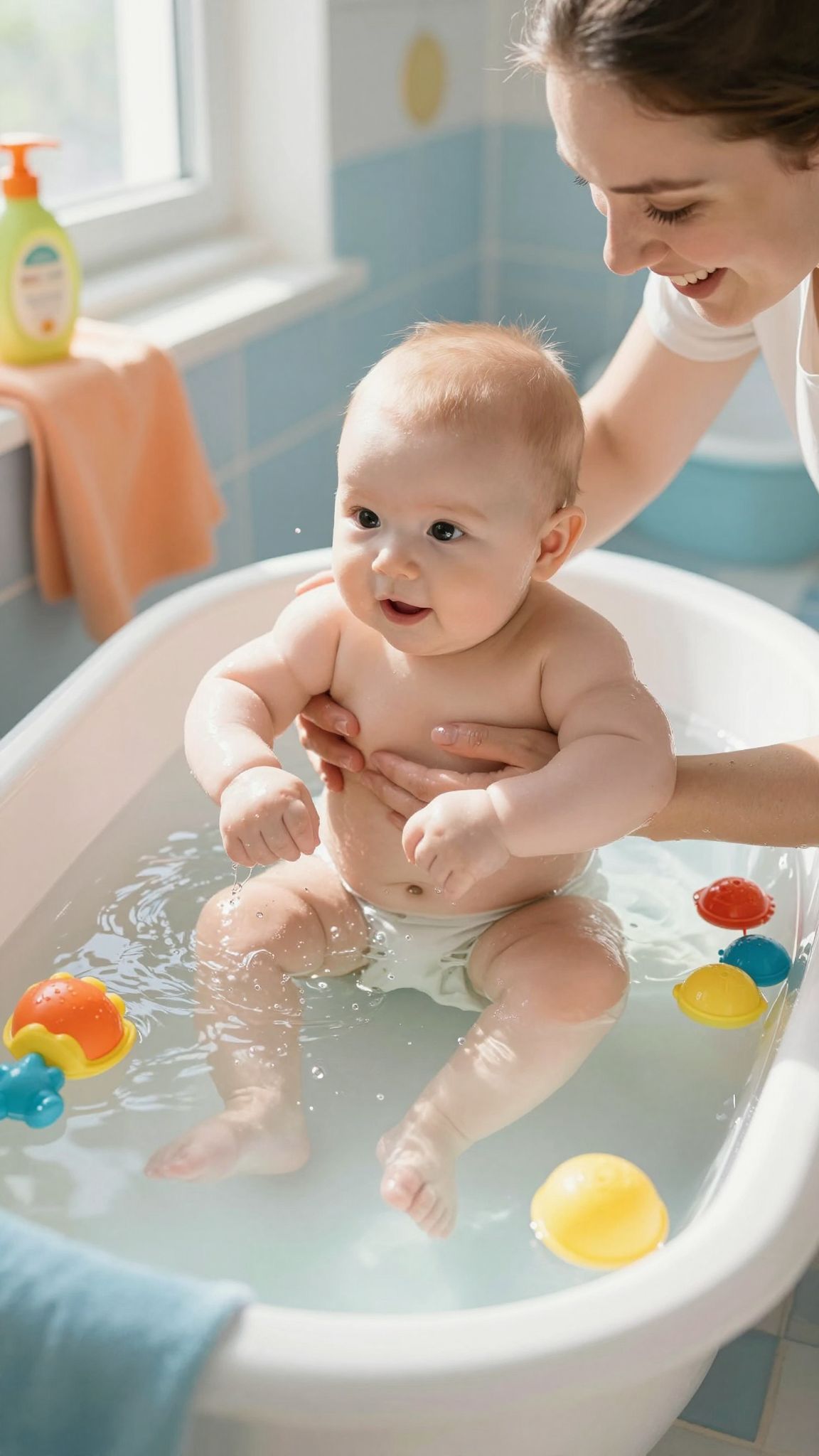 A baba fürdetésekor mindig támasszuk meg a fejét.