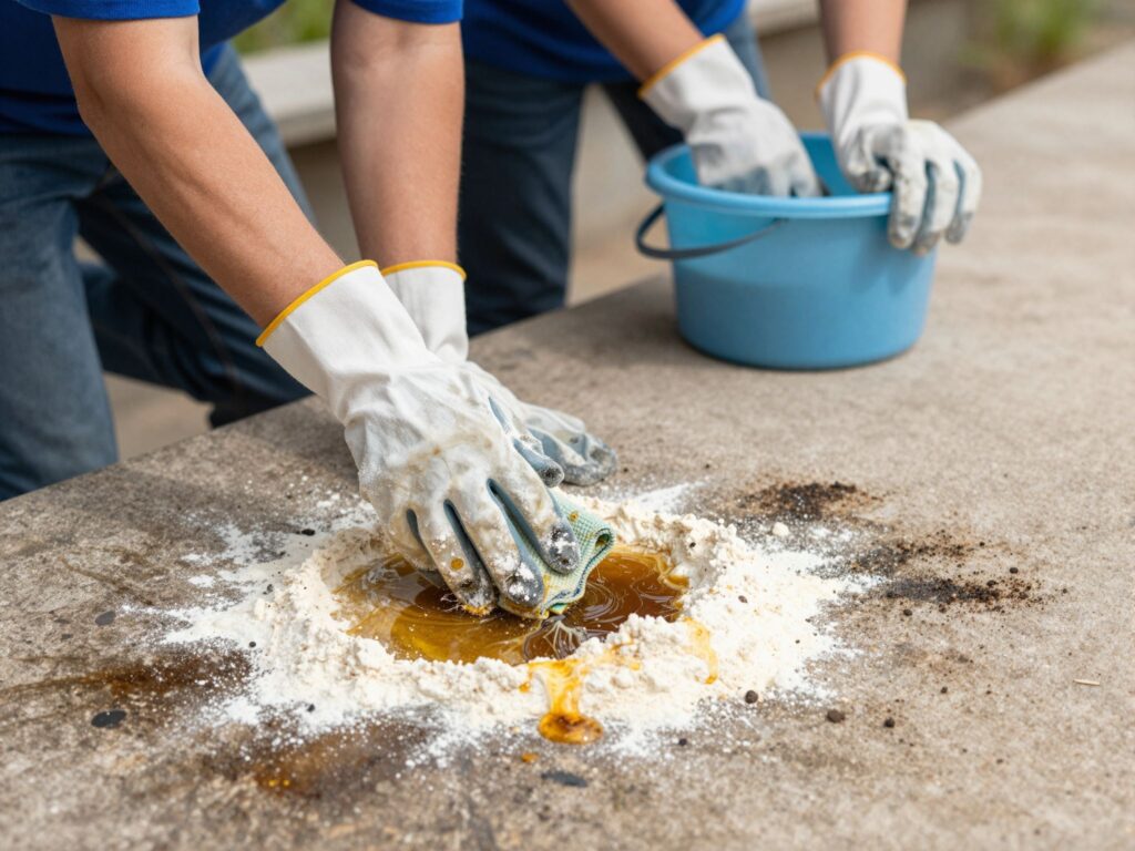 A kiömlött olaj feltakarítása lépésről lépésre: a lisztes trükktől a zsíroldásig