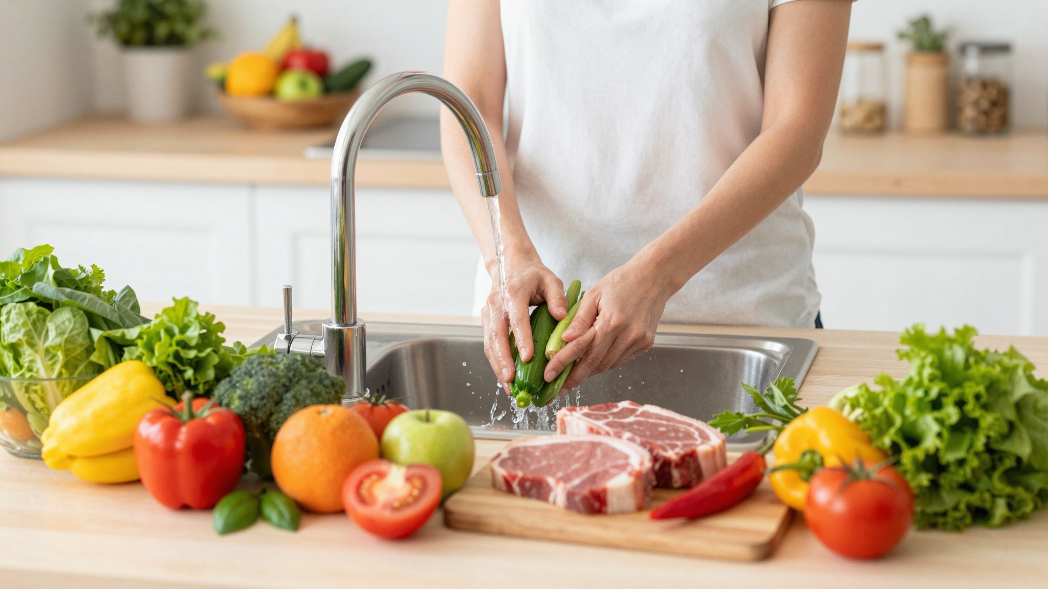 A nyers húsok különös tárolást igényelnek a keresztfertőzés elkerüléséhez.