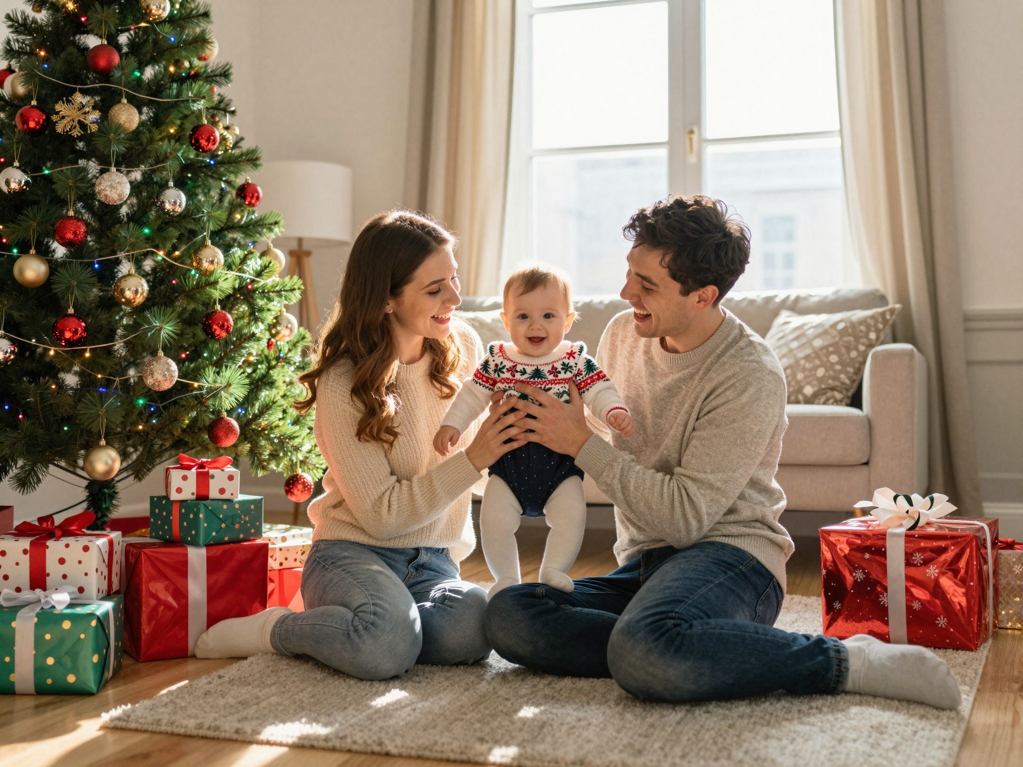 Az első karácsonyi fotózás örök emlékeket teremt a családnak.
