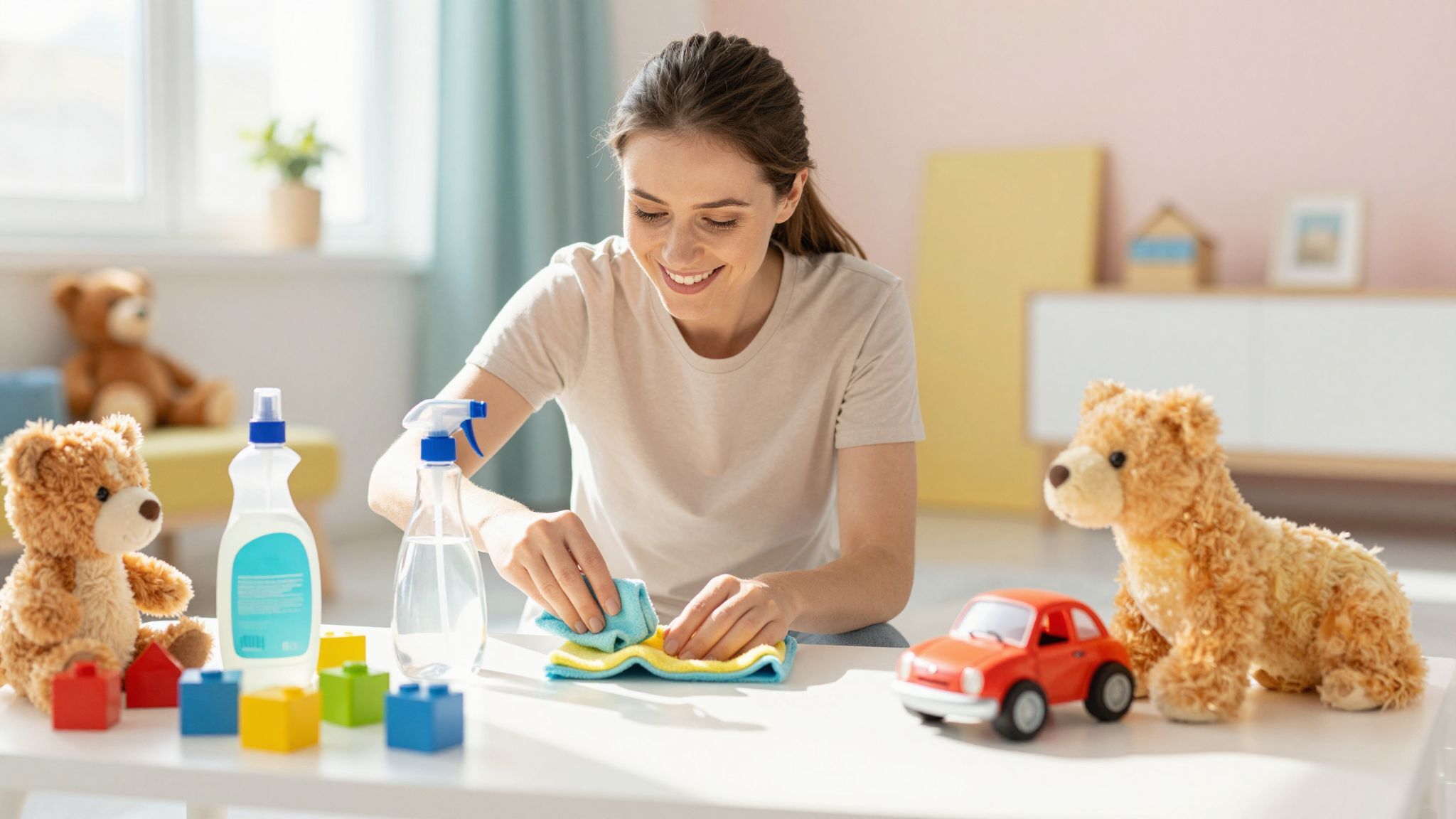 A játékok rendszeres fertőtlenítése megvédi a babák egészségét.