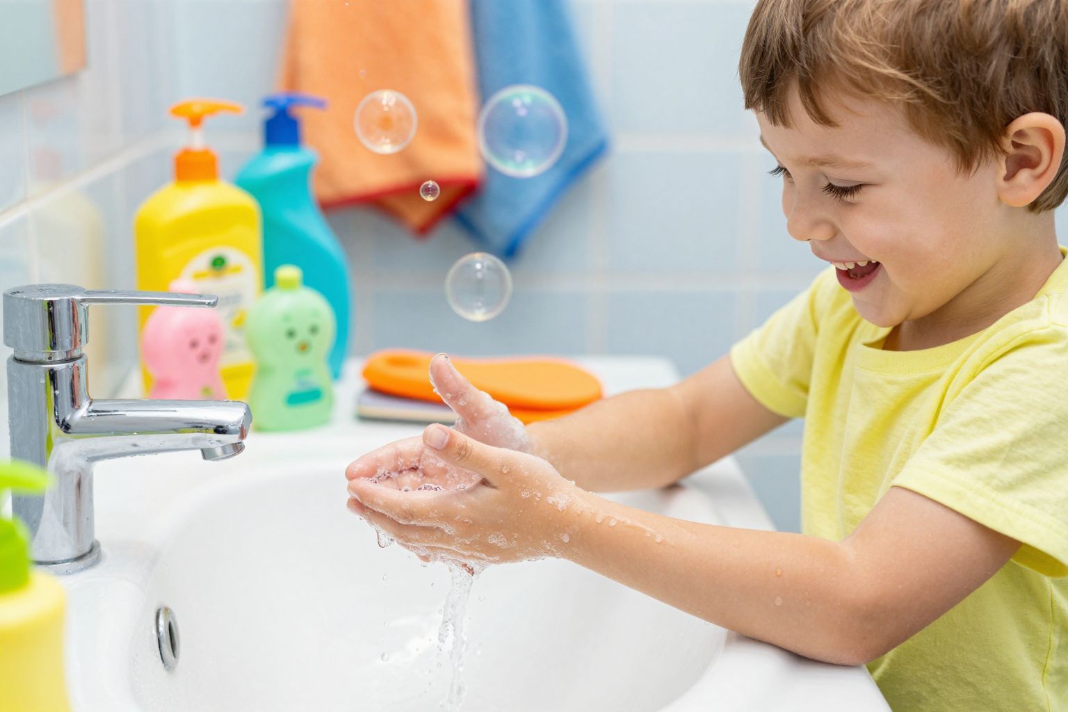 A kézmosás segíti a gyerekek egészségi fejlődését.