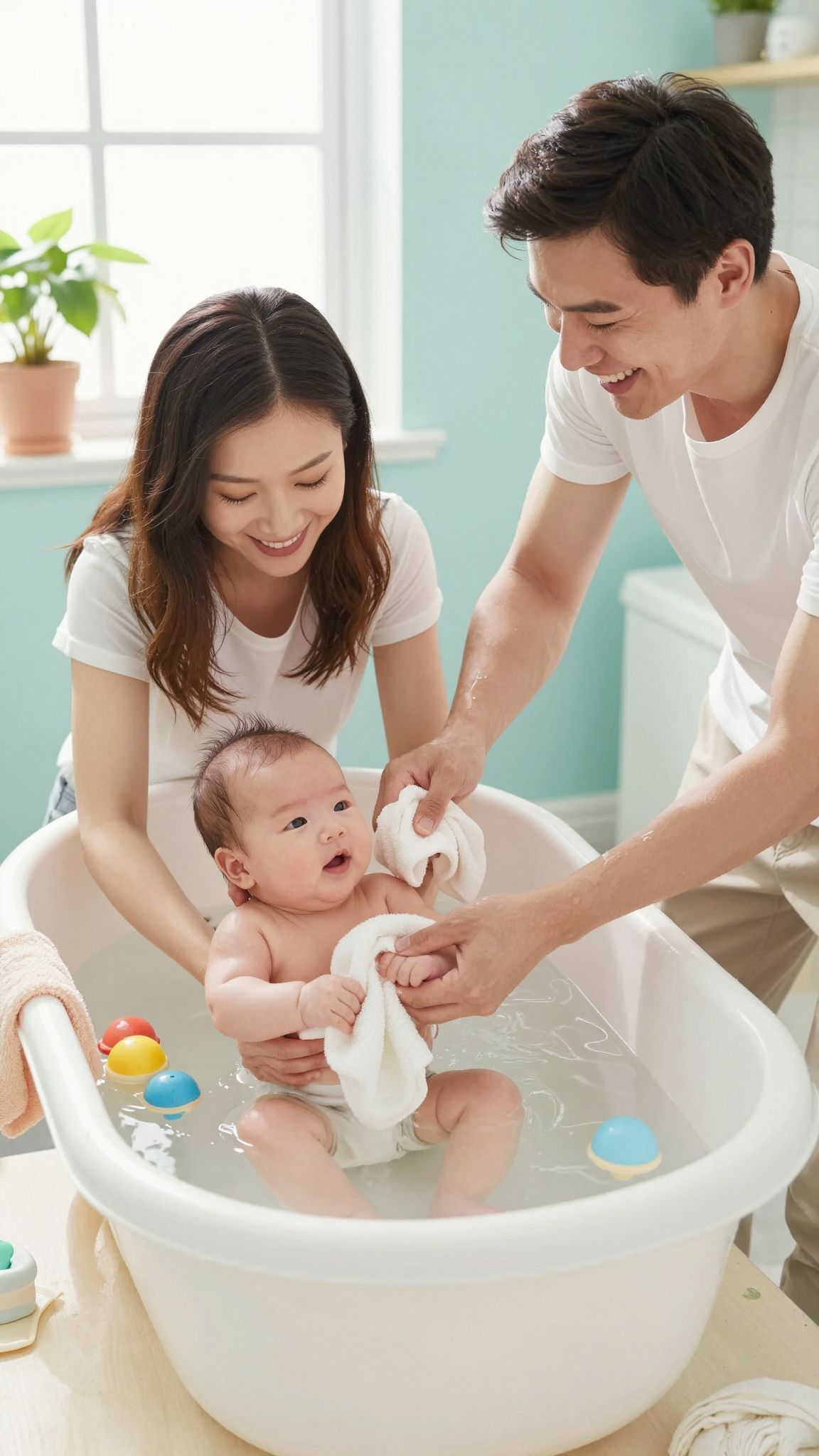 A megfelelő hõmérséklet elengedhetetlen az újszülött fürdetésénél.