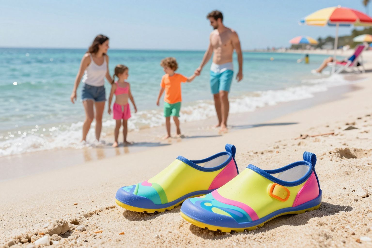 A vízi cipő védi a gyermekeket a sérülésektől.