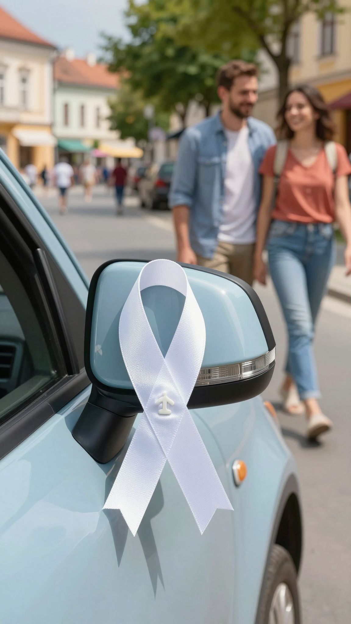 A fehér szalag védelmet nyújt gyermekszállítás során.