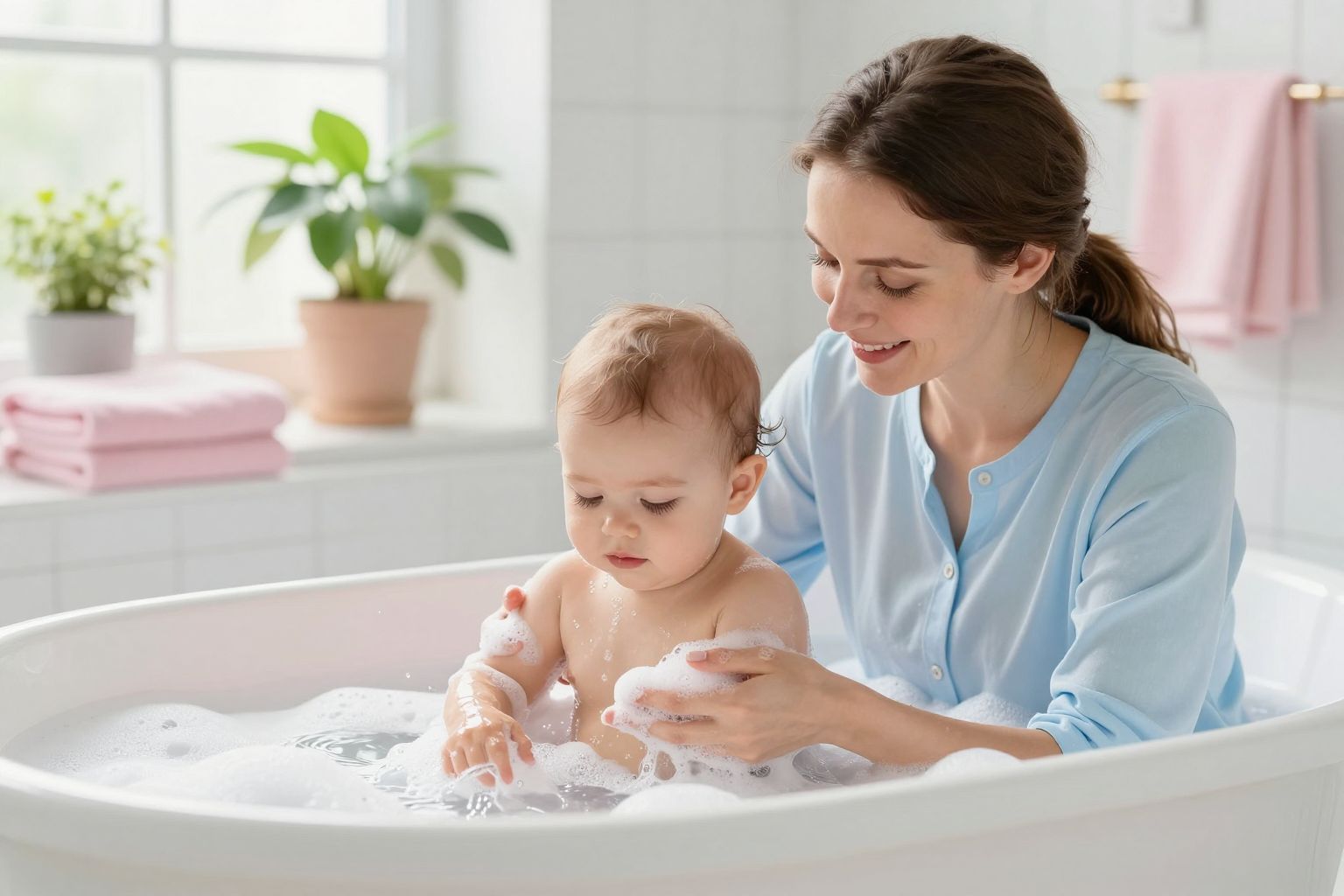 A fürdetés erősíti a kötődést és megnyugtatja a babát.