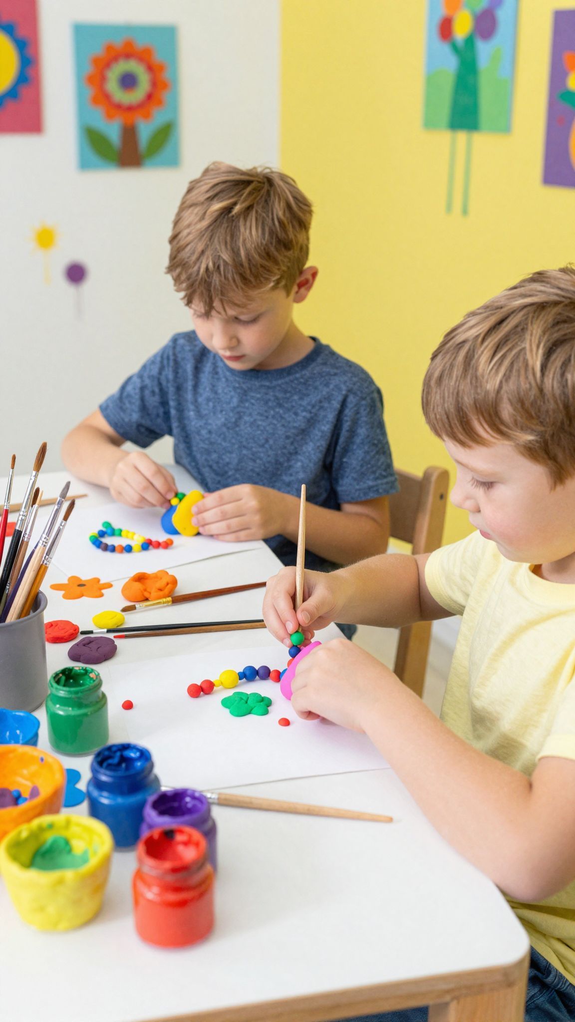 A gyurma, fűzés és festés együtt ösztönzi a kreativitást.