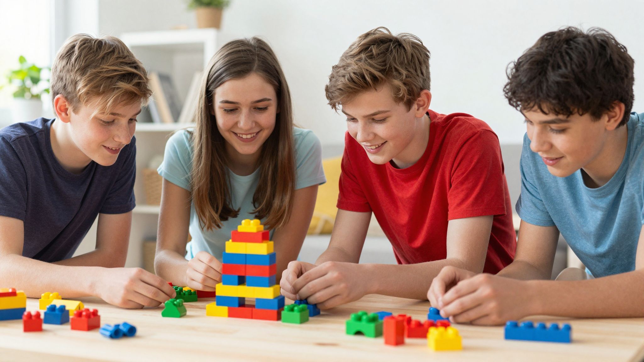 A közös építés erősíti a csapatmunkát és kreativitást.