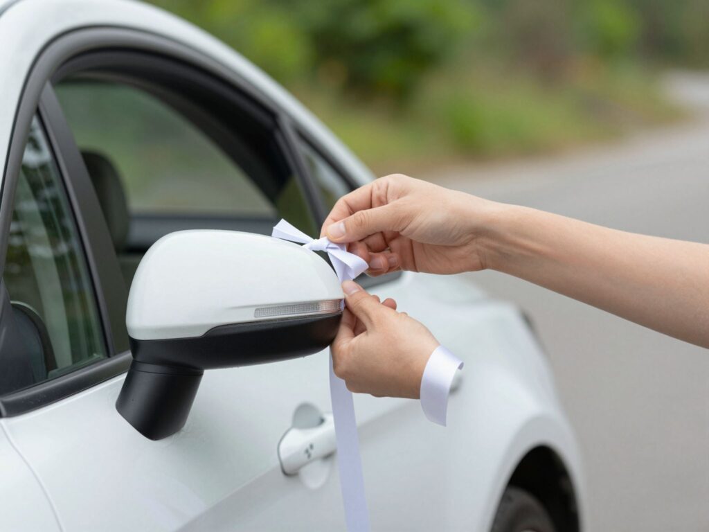 Új autós jelzés terjed Magyarországon: ezért tesznek fehér szalagot a tükörre