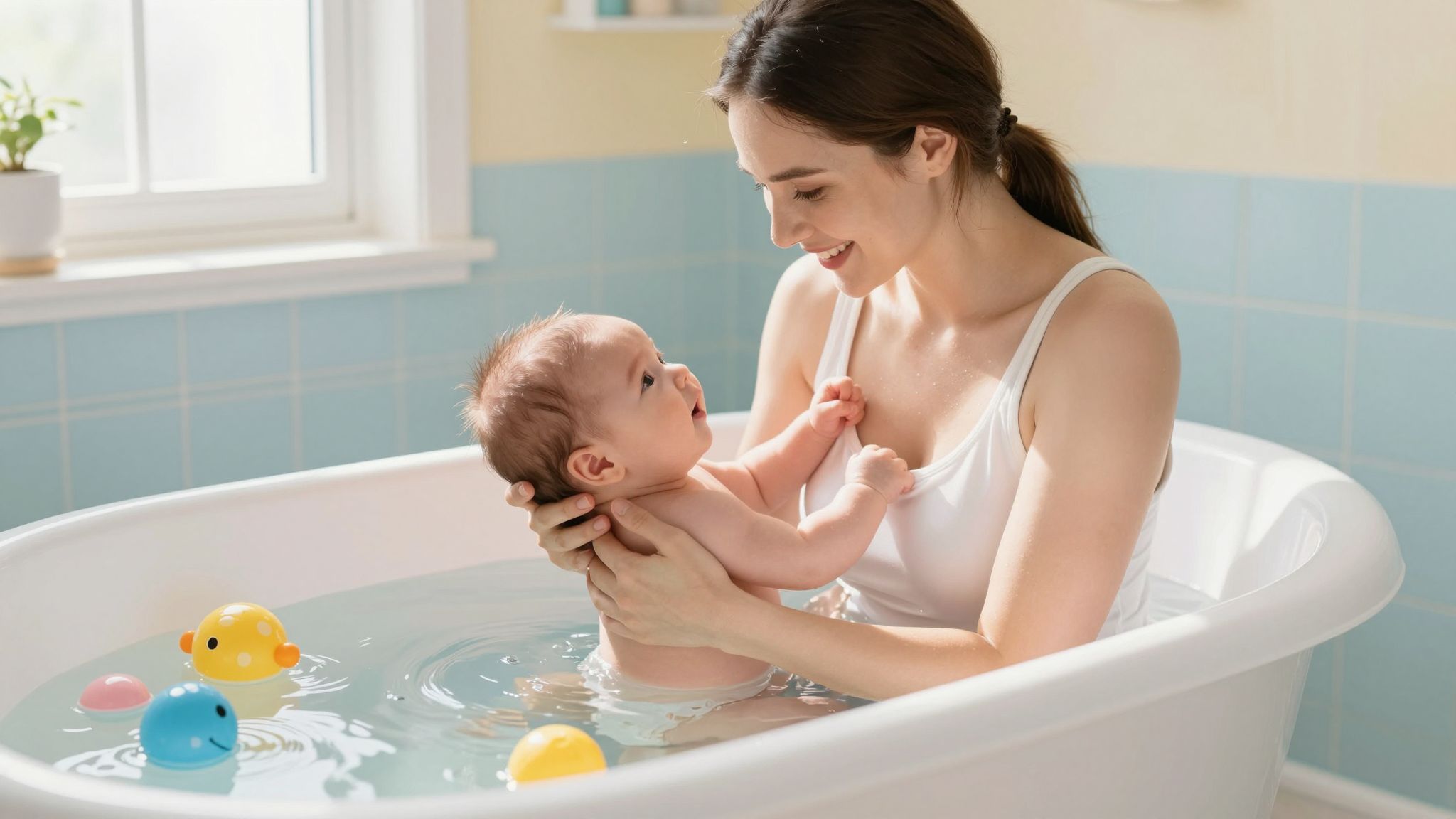 A baba fürdetésénél mindig tartsuk biztosan a fejét.