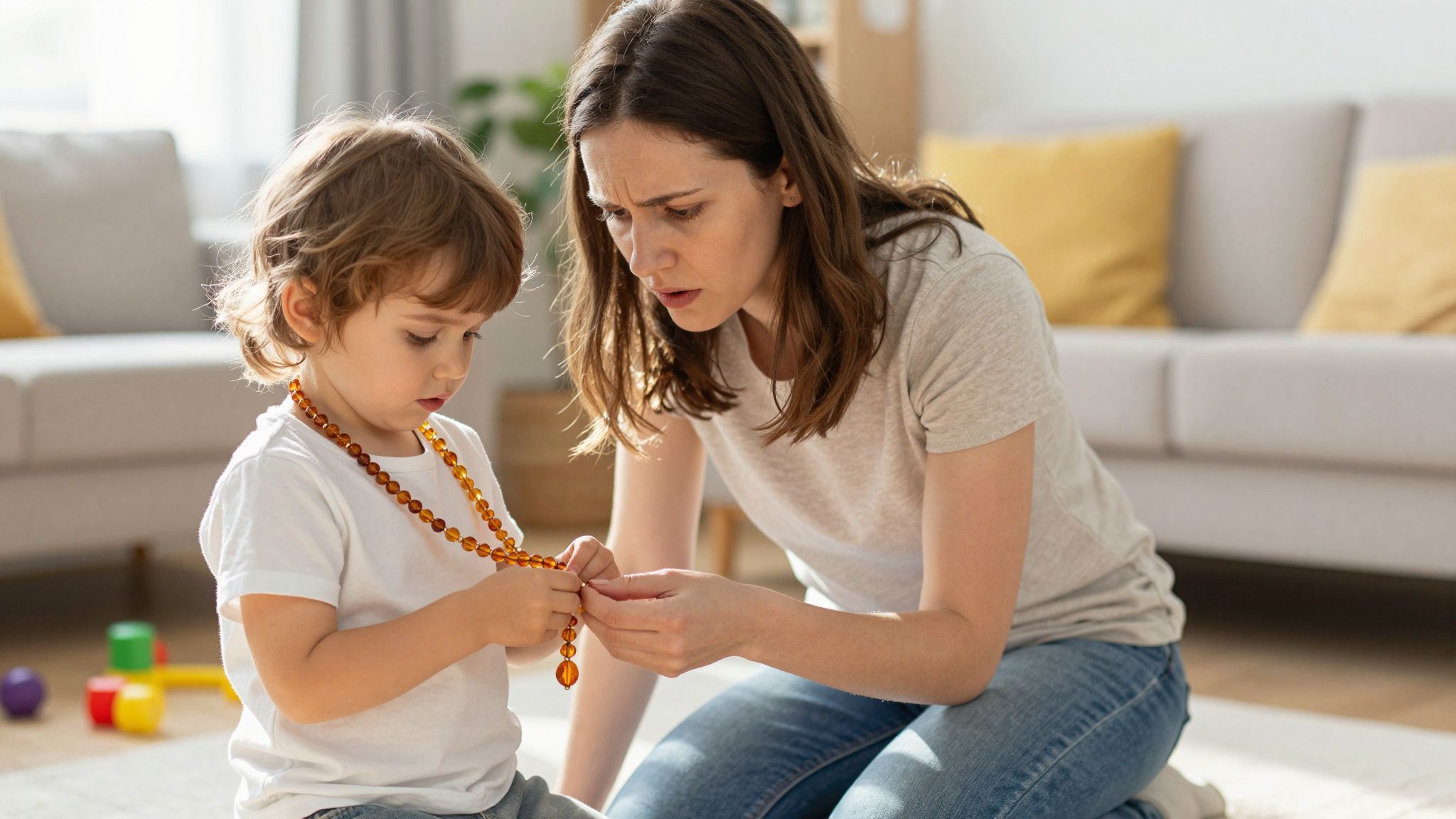 A borostyánlánc fulladás veszélyét jelentheti kisgyermekek számára.