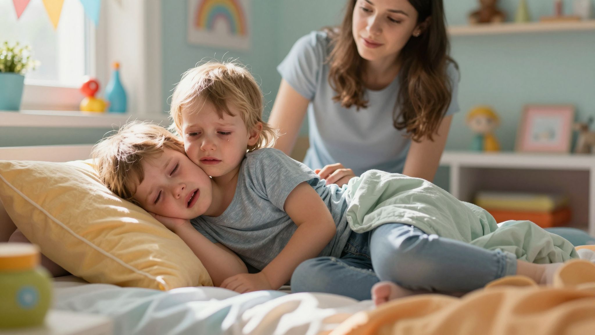 A fáradt gyermek nehezen alkalmazkodik a felébredéshez.