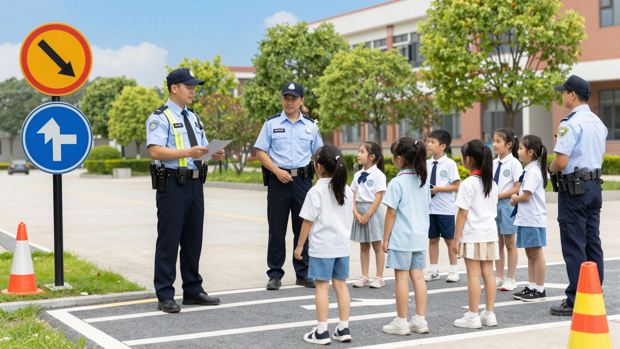 Az iskolarendőrök segítik a gyerekek biztonságos közlekedését.