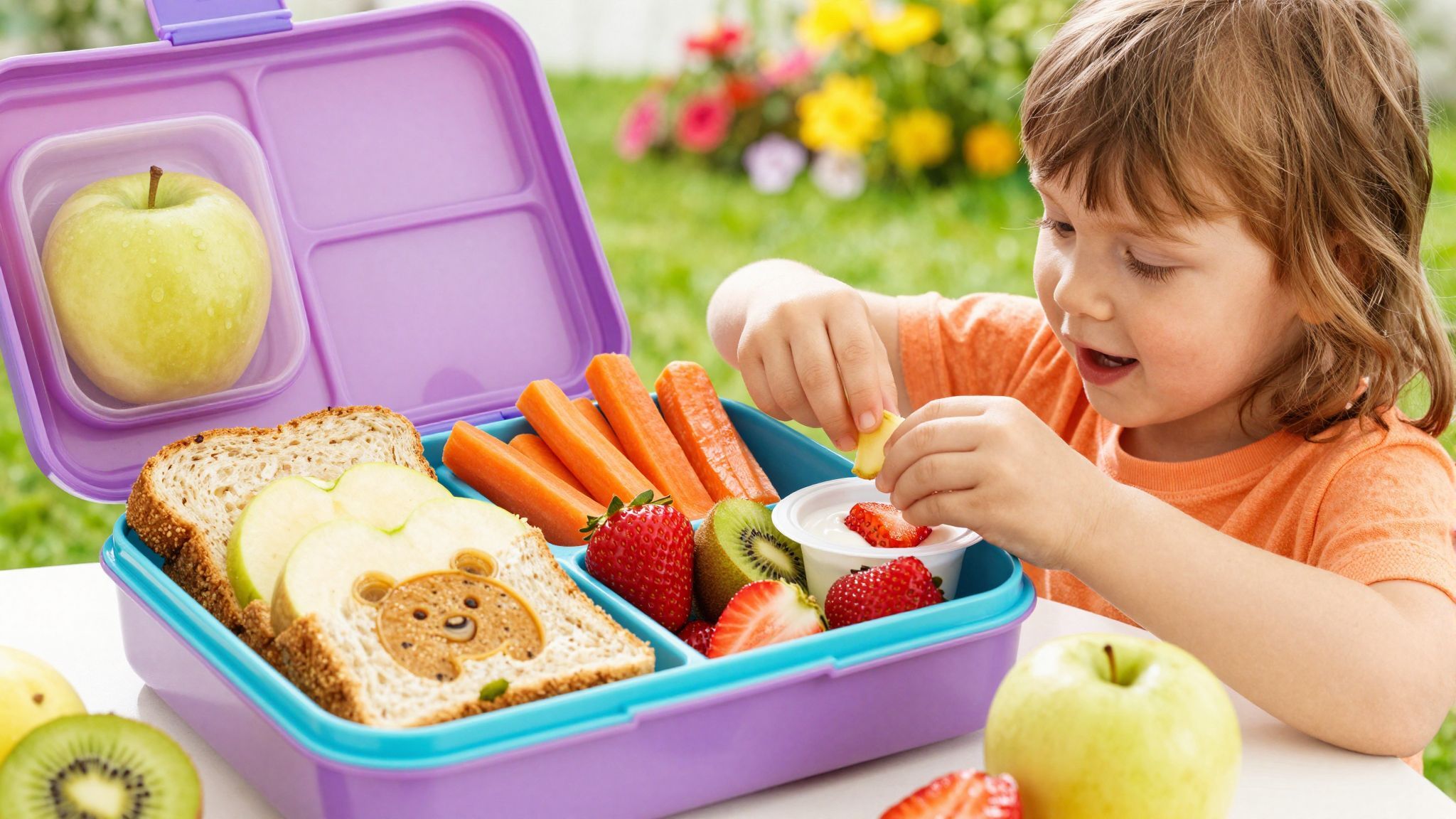 Szezonális gyümölcsök és zöldségek gazdagítják az uzsonnákat.