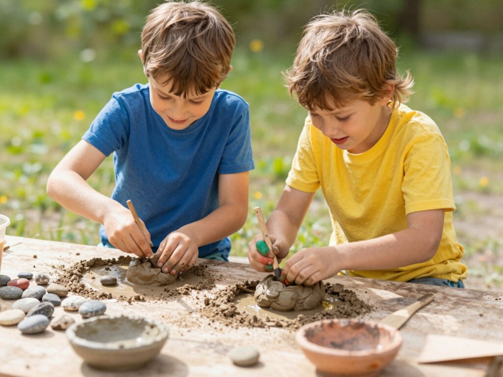 Finommotorika fejlesztése a természet kincseivel: gyurmázzatok sárból, fessetek kaviccsal