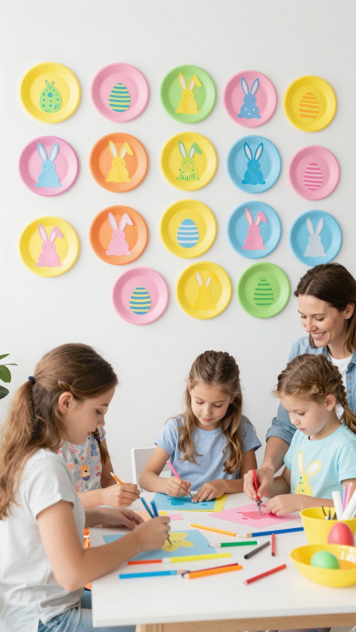 Papírtányérból színes húsvéti nyuszikat készíthetünk könnyedén!