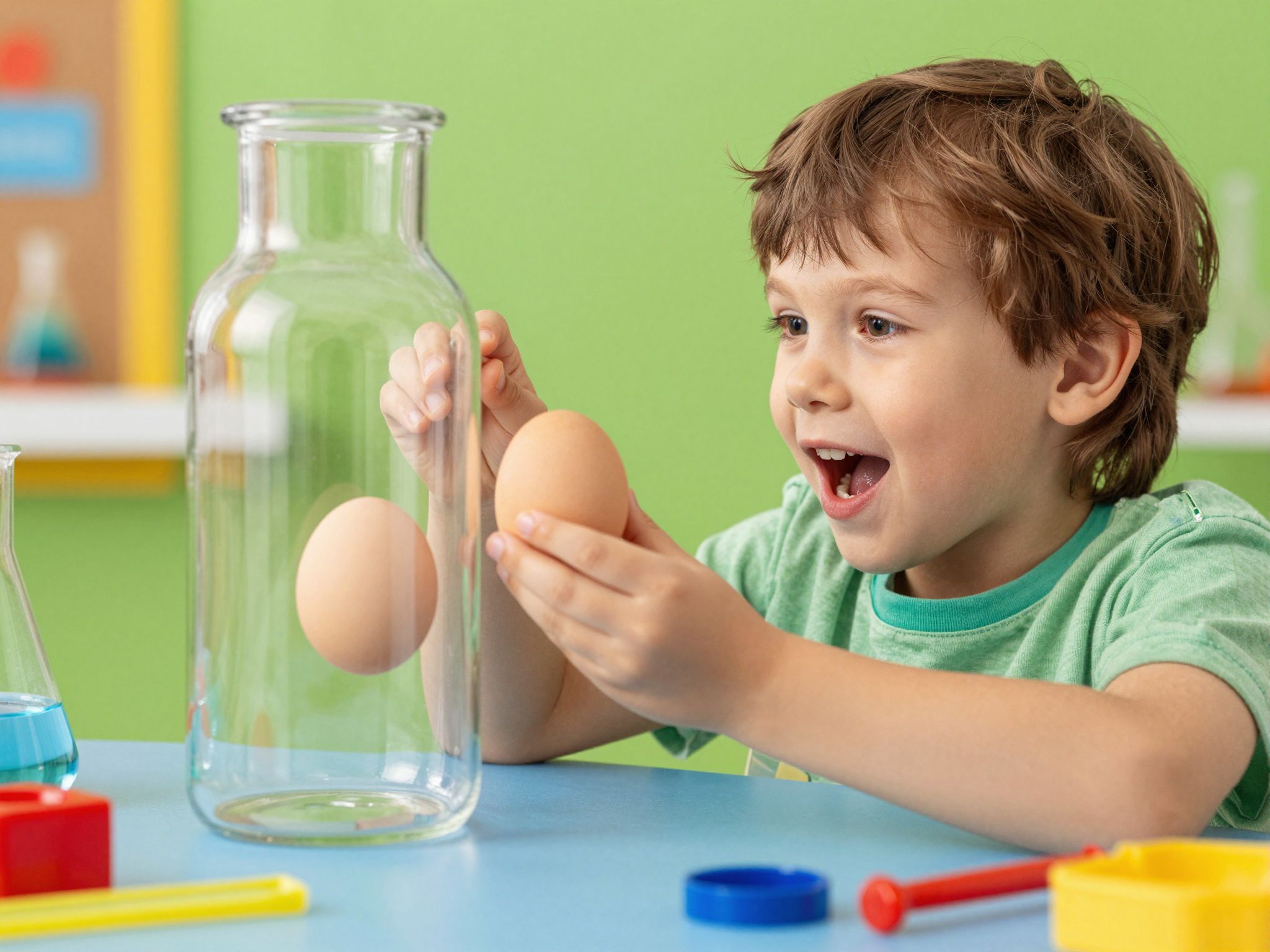 A légnyomás segítségével tojást húzhatunk a palackba.