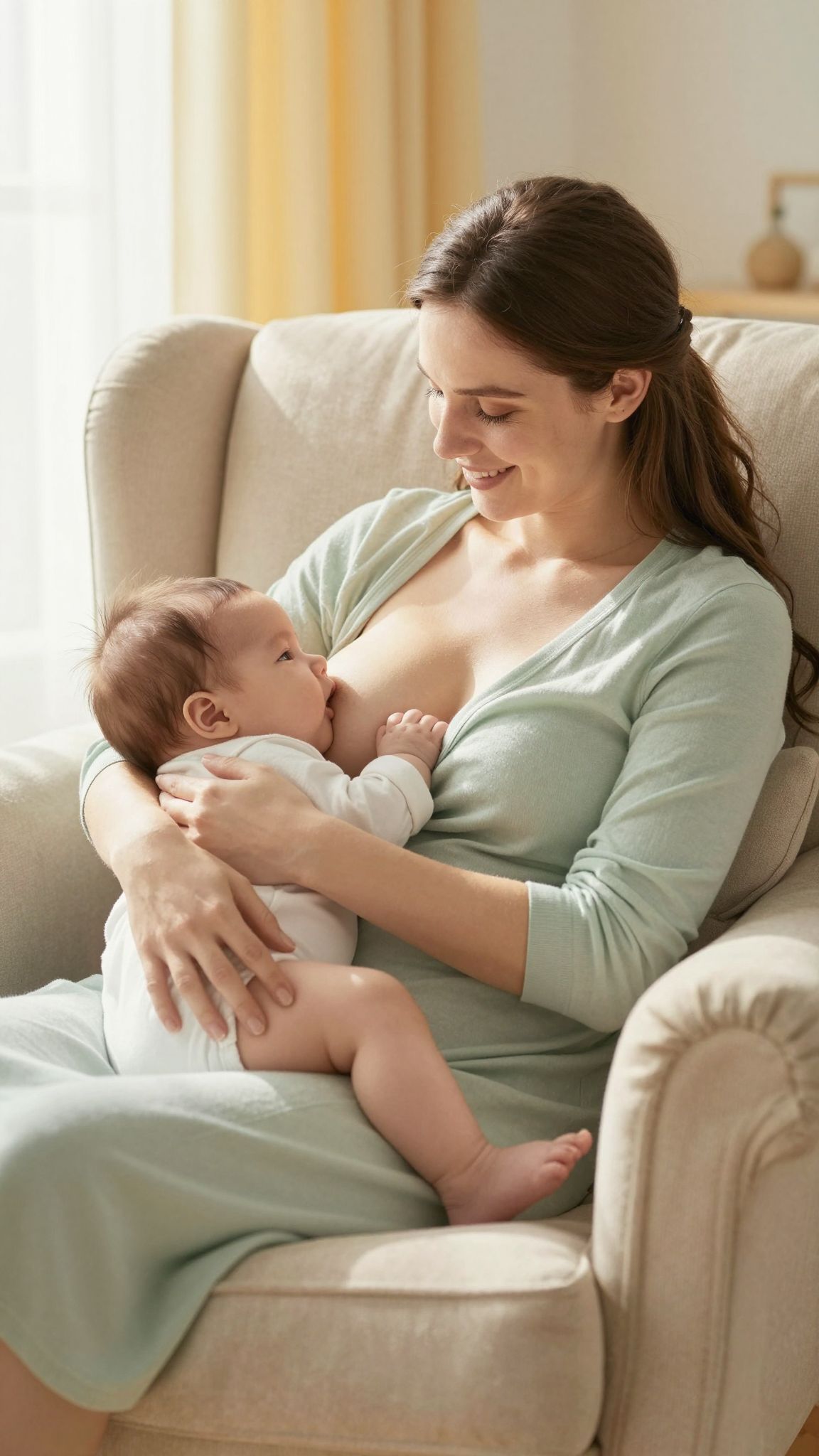 A hátradőlt testhelyzet segíti a szoptatás kényelmét.