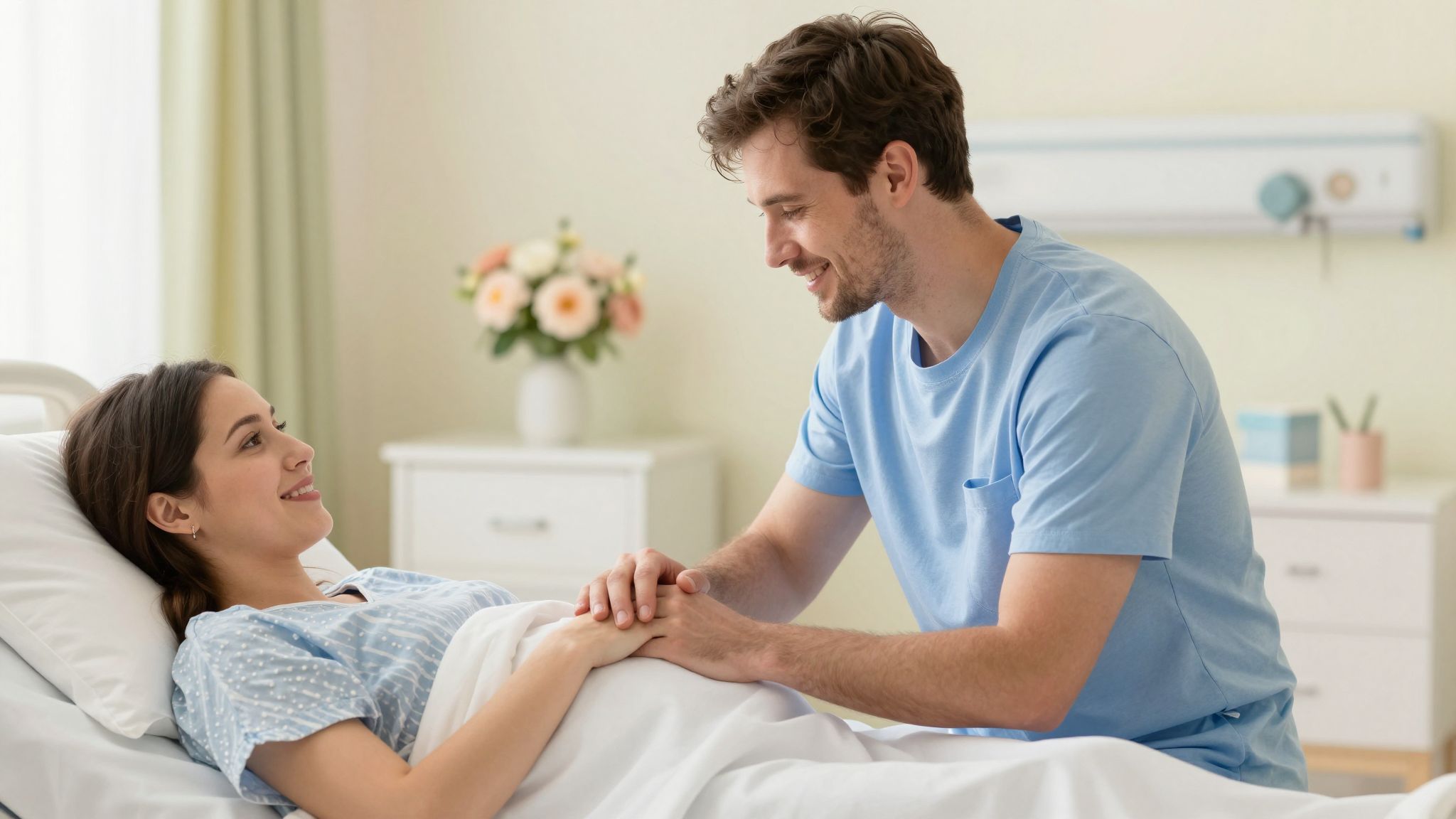 Az apa támogatása fontos a szülés során.