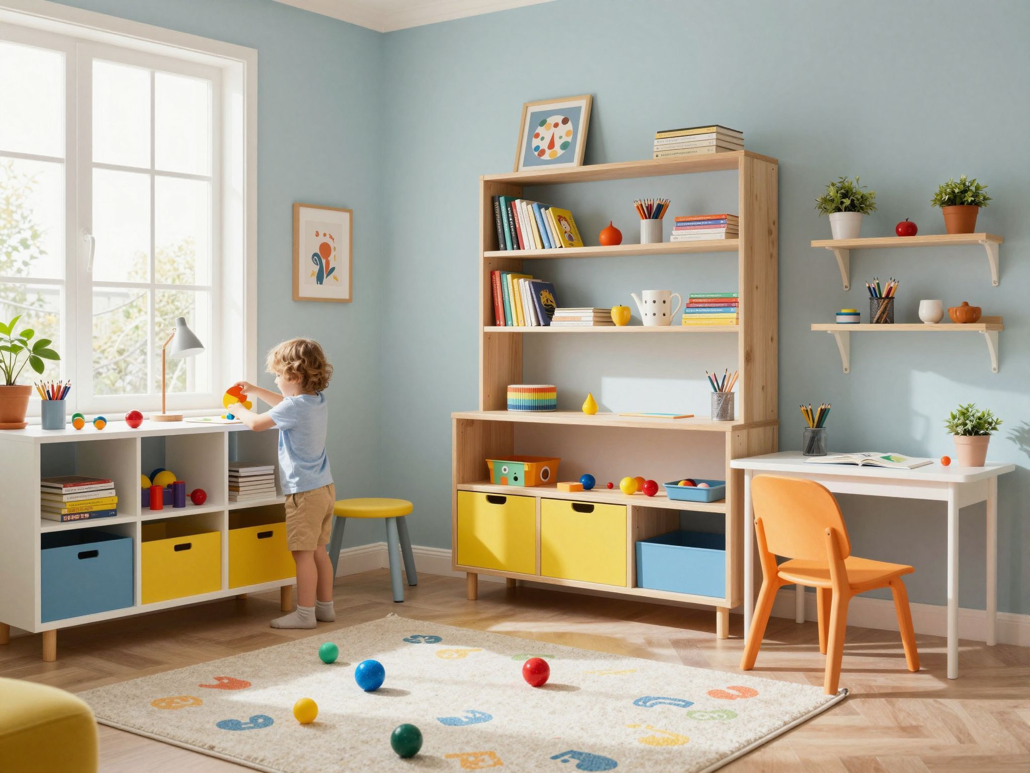 A kreatív tárolás segít rendet tartani a játékok között.