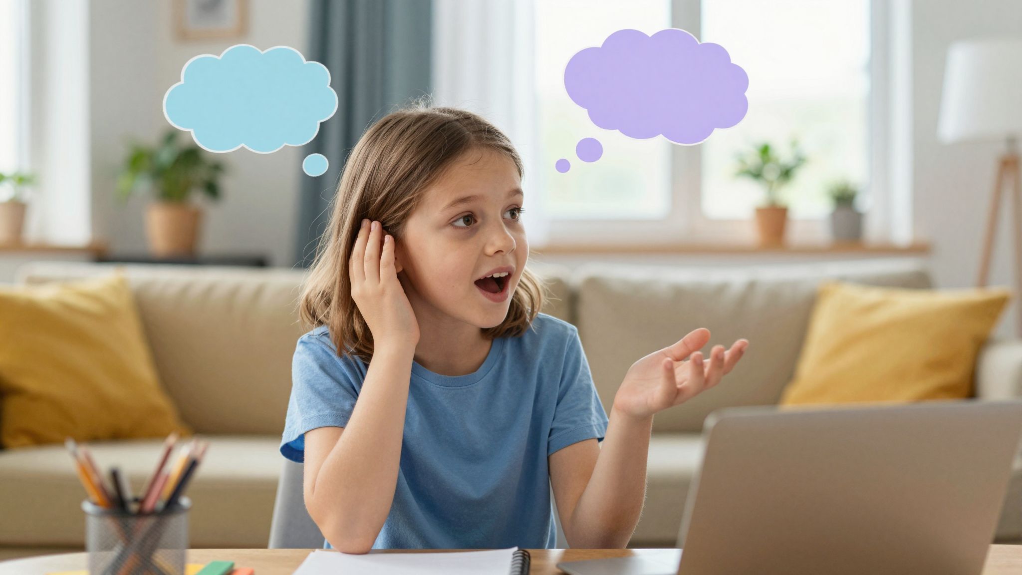 Bátorítsuk a gyereket, hogy a gondolatait hangosan mondja.