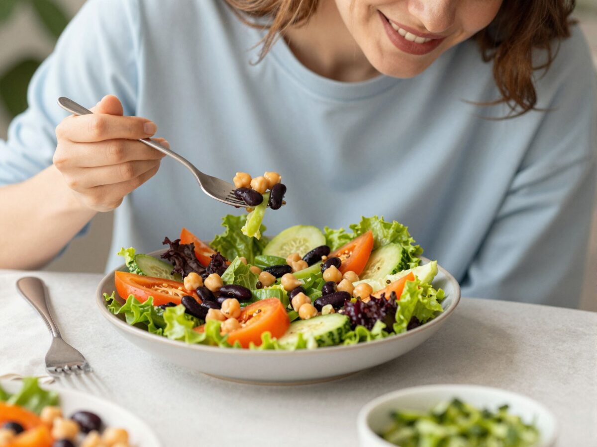 Egy laktató és egészséges saláta ebédre: babos-csicseriborsós recept színes zöldségekkel