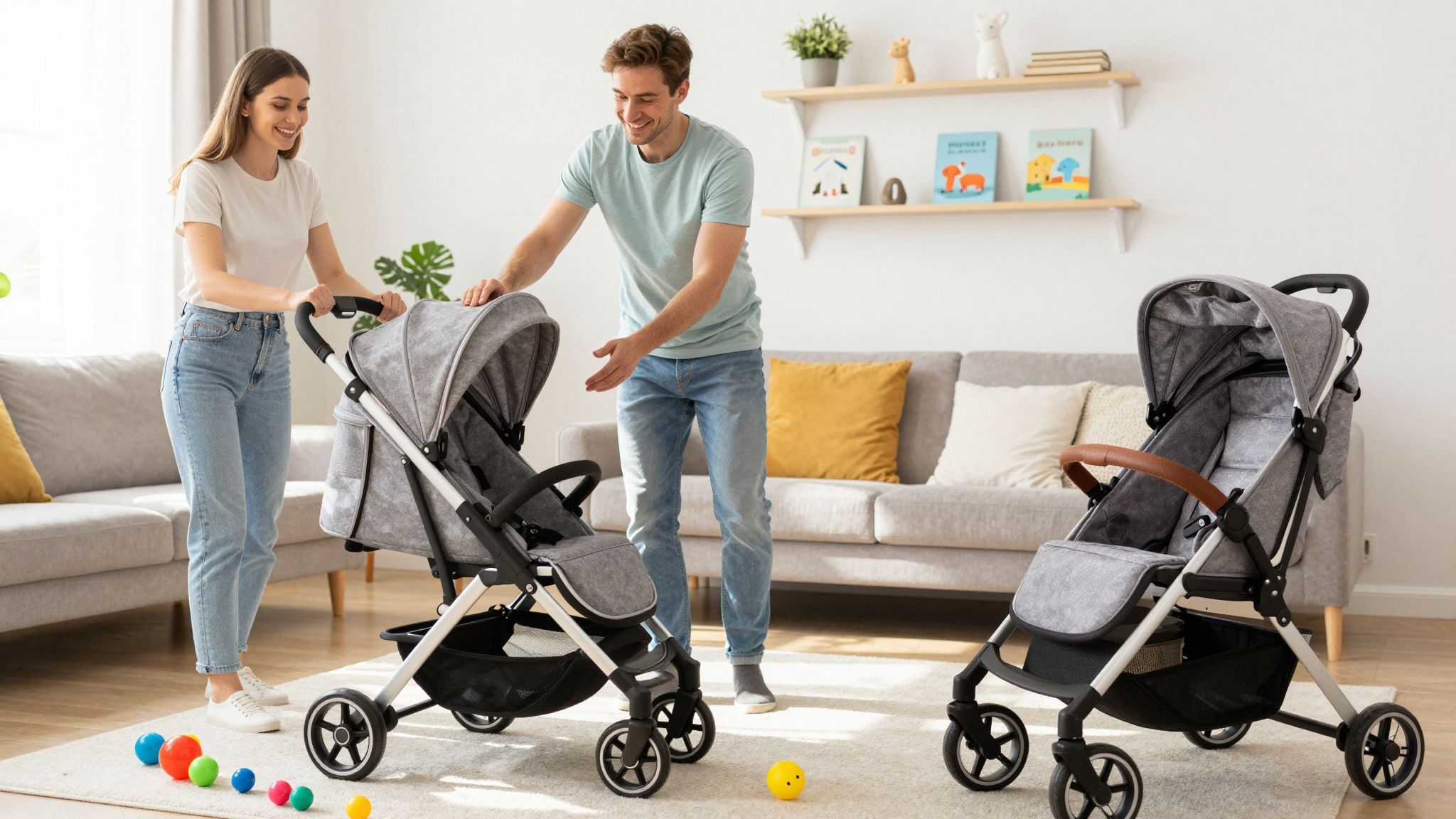 A könnyen összecsukható babakocsi helytakarékos és praktikus.