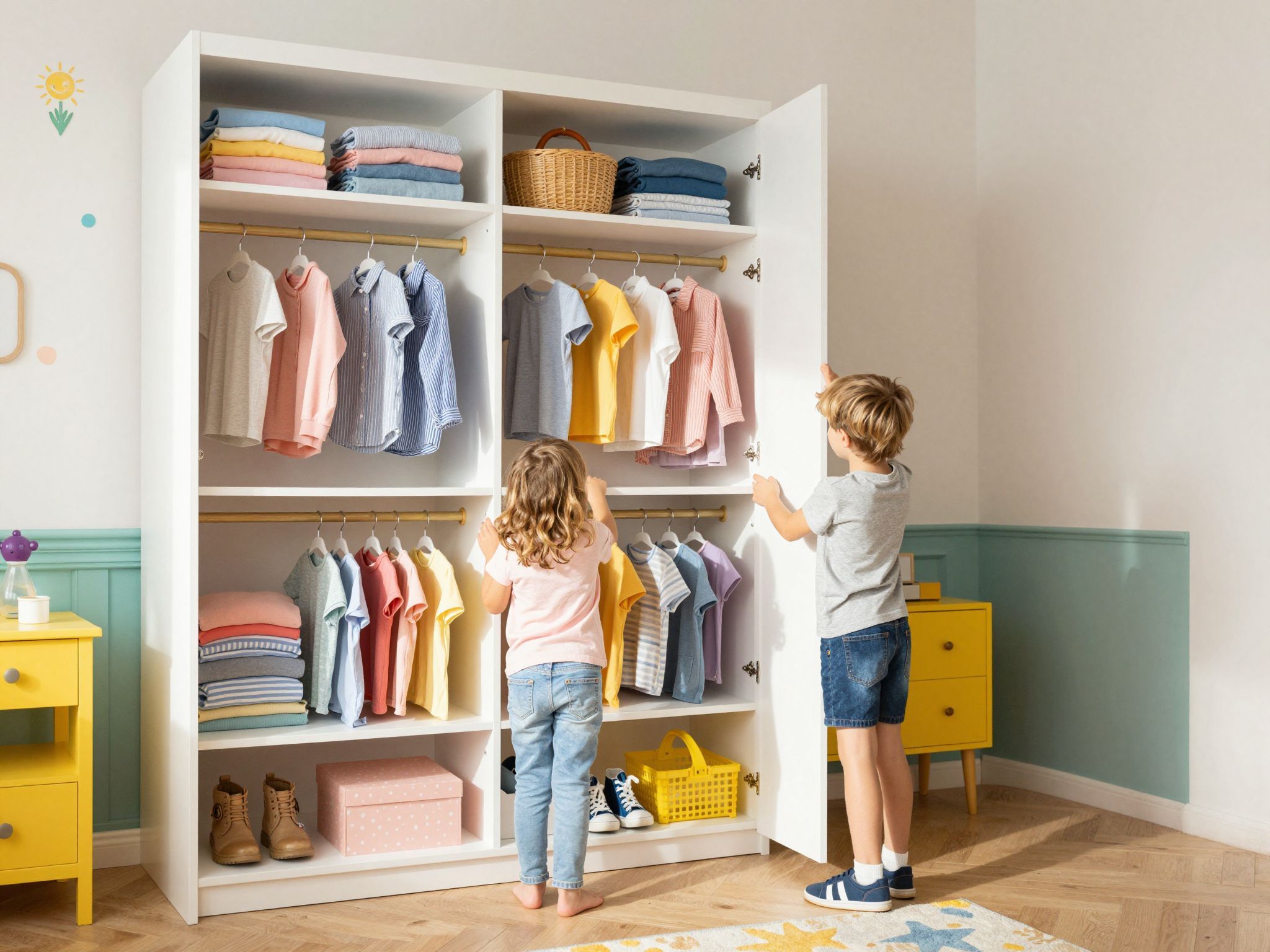 A rendszerezett gardrób segít a gyerekek önállóságában.