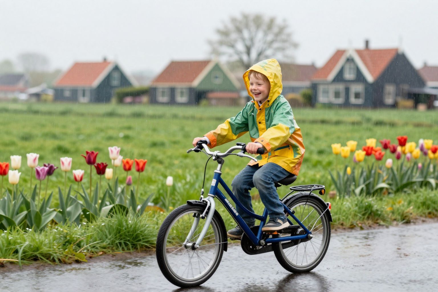 A holland gyerekek a vízpermetben biciklizve tanulnak alkalmazkodni.