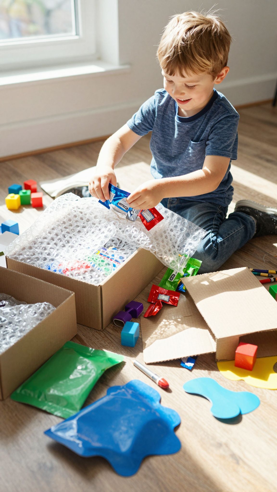 A csomagolás fejleszti a gyerekek finommotorikus készségeit.