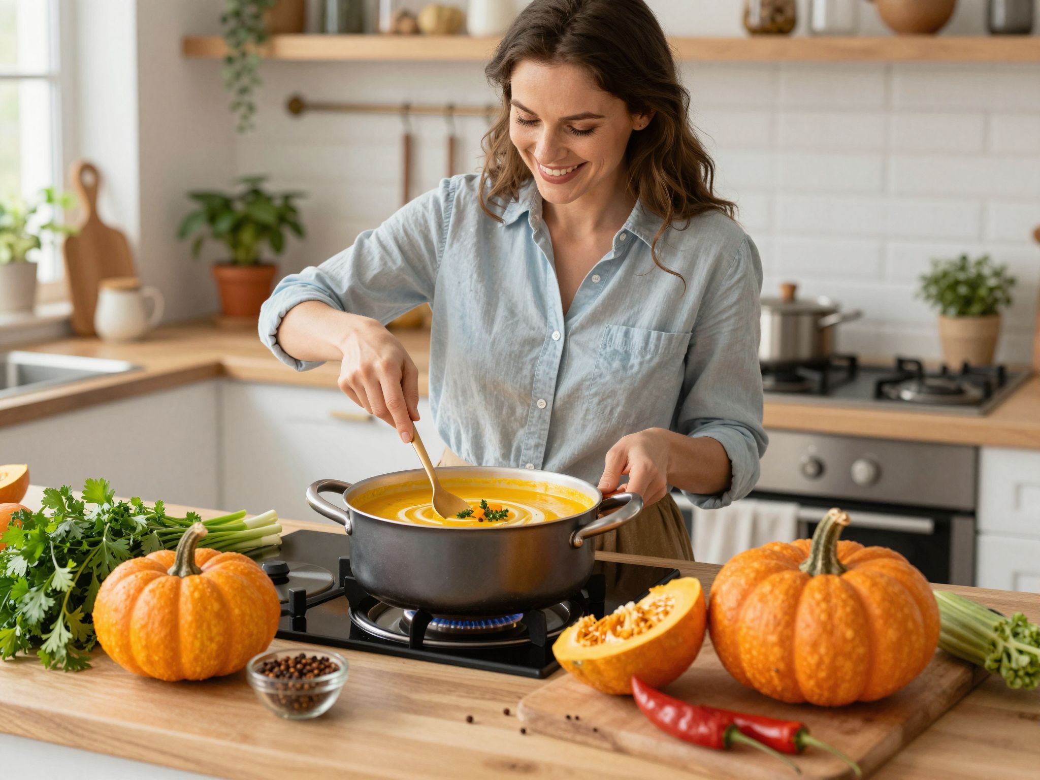 A curry és a gyömbér különleges ízeket ad a levesnek.