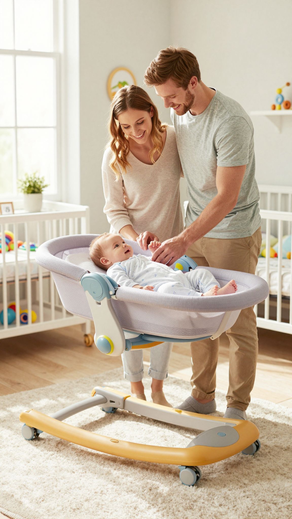 Az autós bölcső segít megnyugtatni az álmos babát.