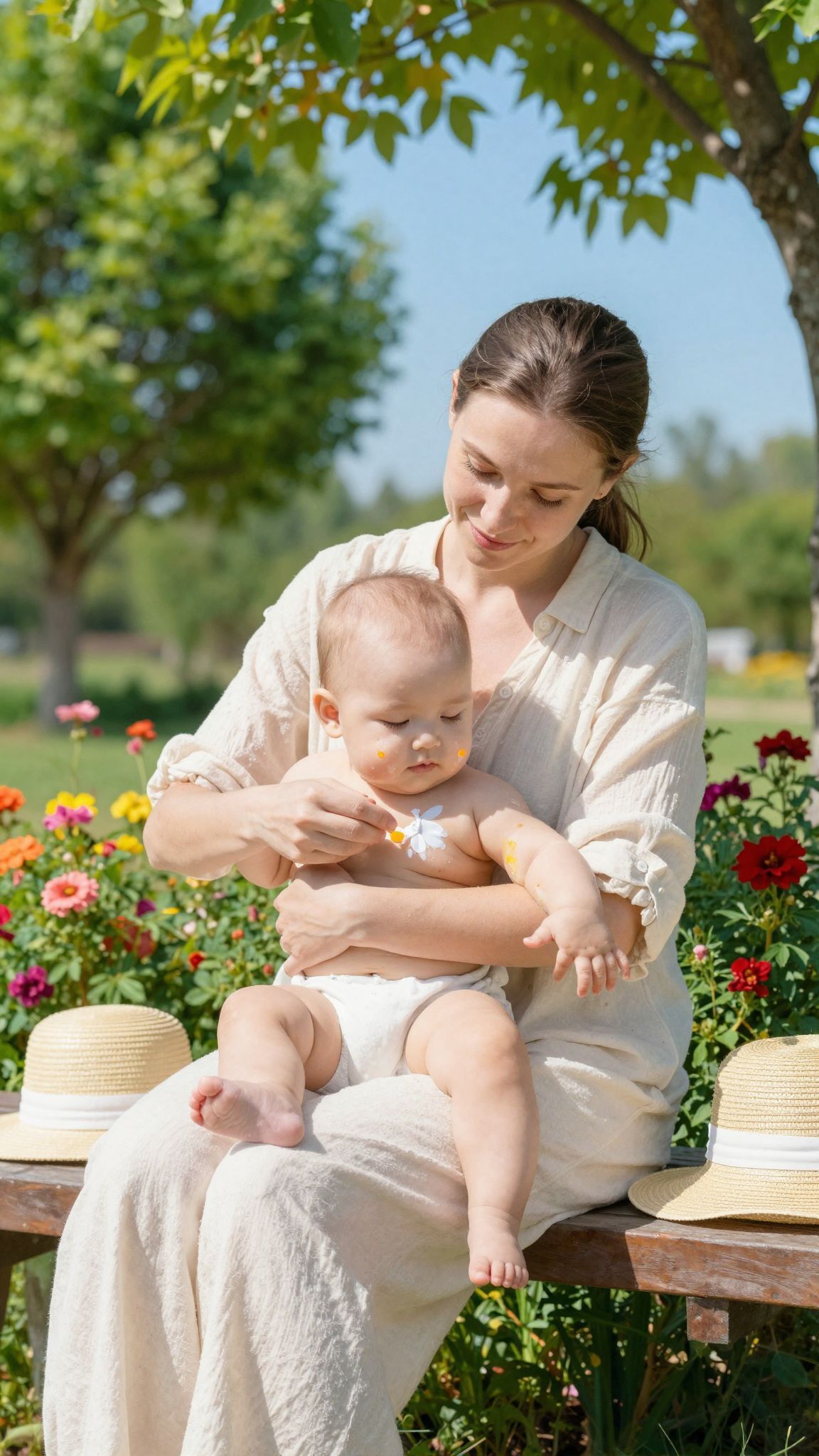 A csecsemők bőrét mindig védjük napernyővel vagy kalappal.