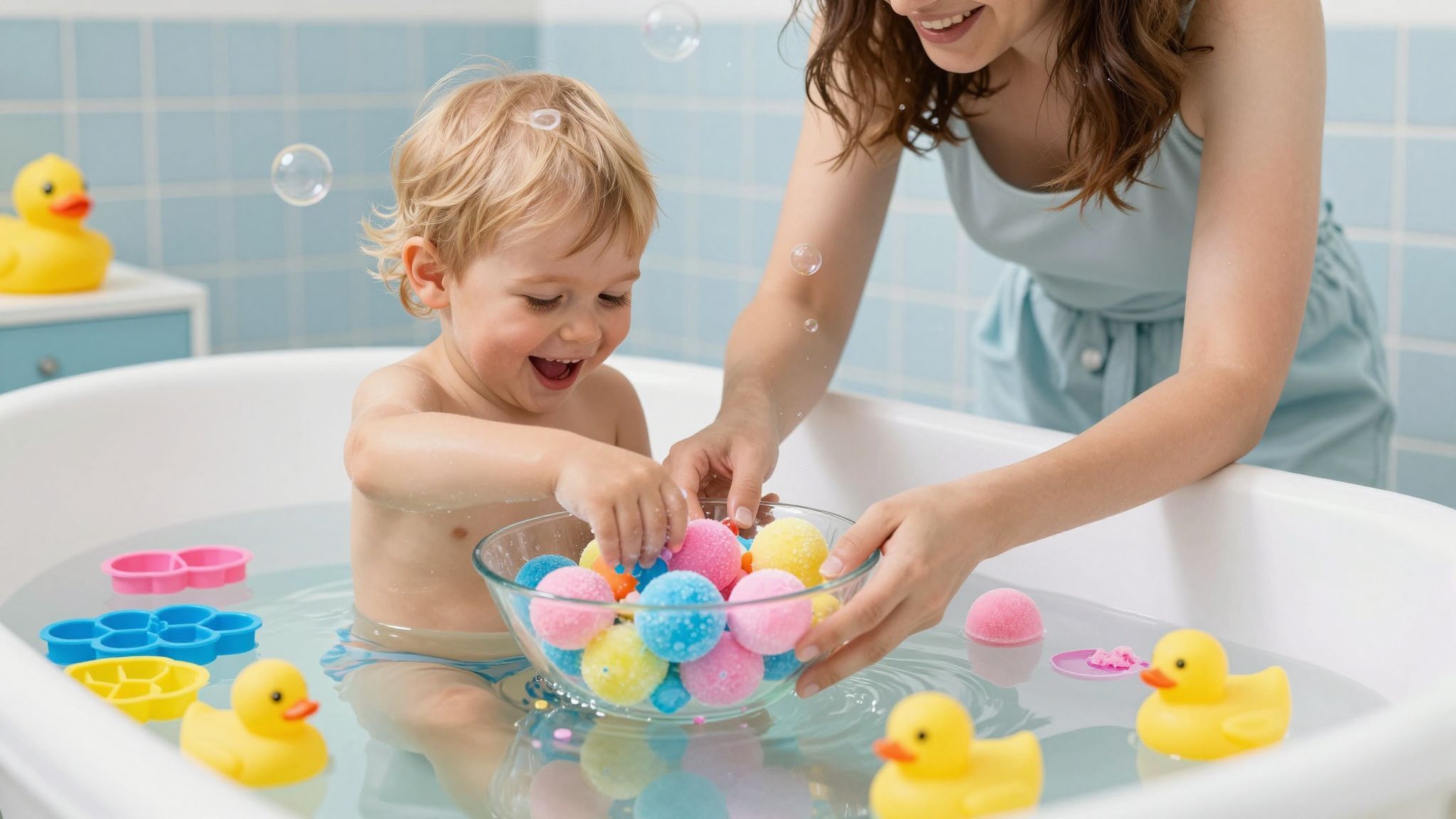 A fürdőbomba színei serkentik a gyerekek érzékeit.