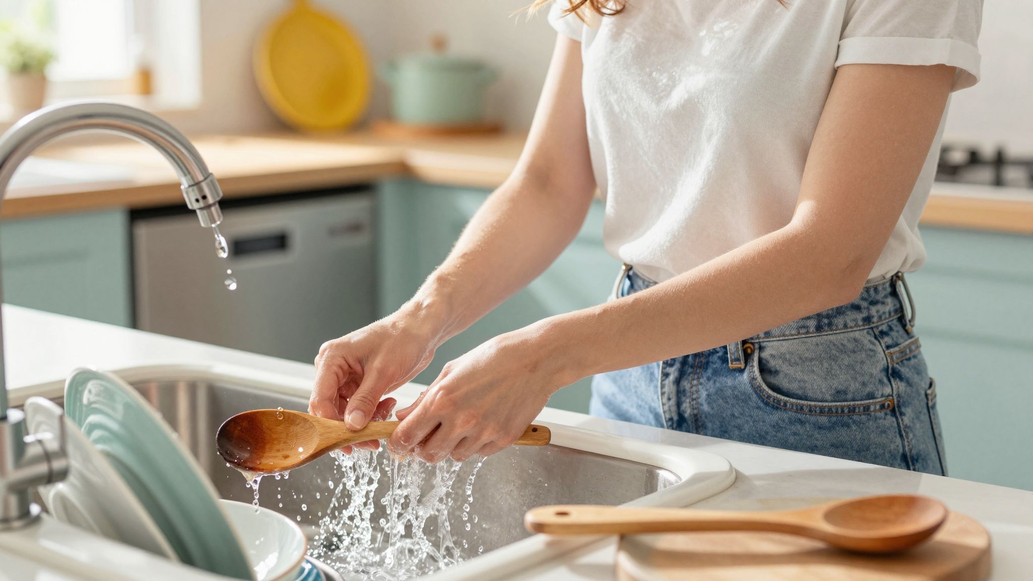 A fa eszközök élettartama fokozatosan csökken a mosogatással.