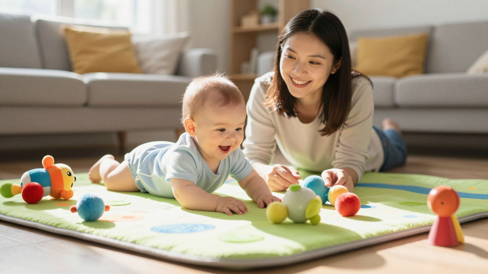 A hason fekvés segíti a baba motoros fejlődését.